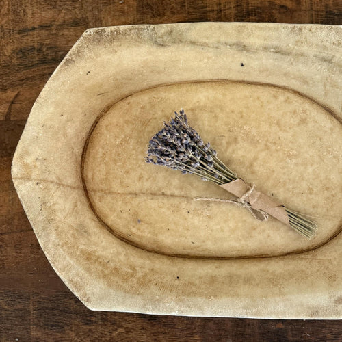 16 XL Vintage Marble Kharal Stone Tray, Antique Limestone Carved Oval Tray, Primitive Marble Centerpiece