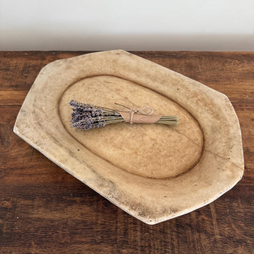 16 XL Vintage Marble Kharal Stone Tray, Antique Limestone Carved Oval Tray, Primitive Marble Centerpiece