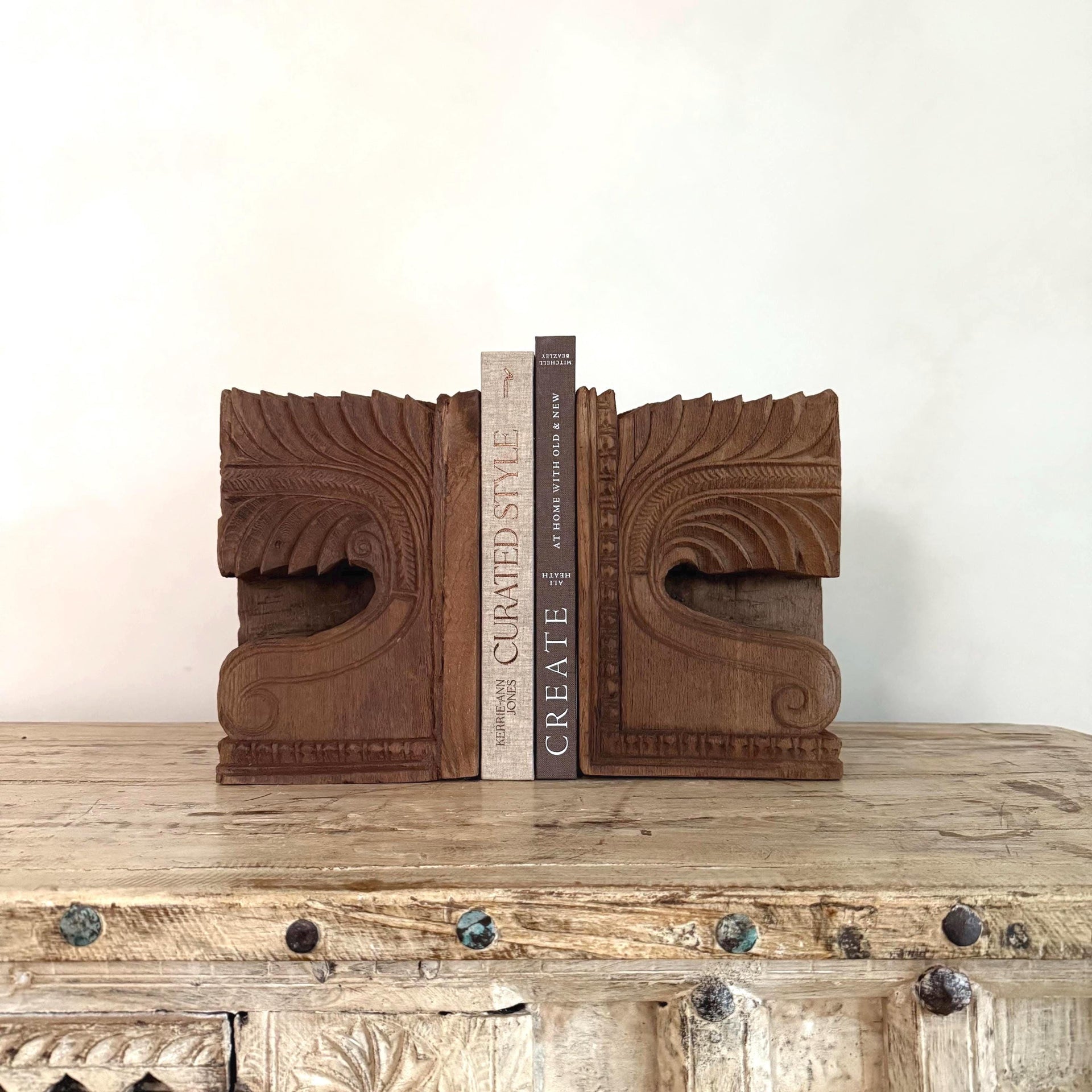 Wooden Vintage Hand Carved Bookends Pair