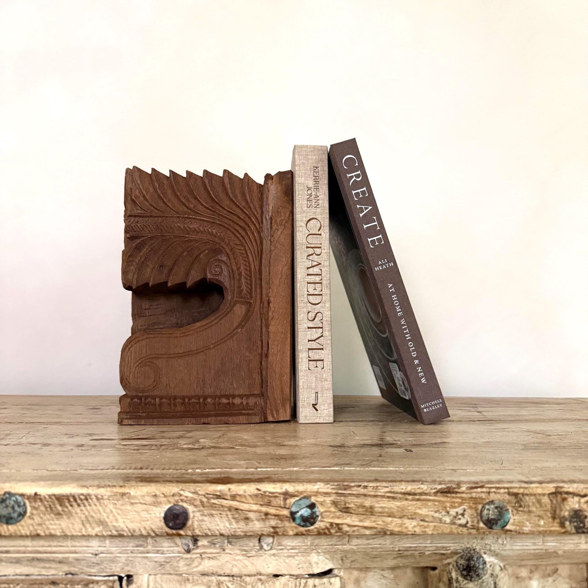 Wooden Vintage Hand Carved Bookends Pair