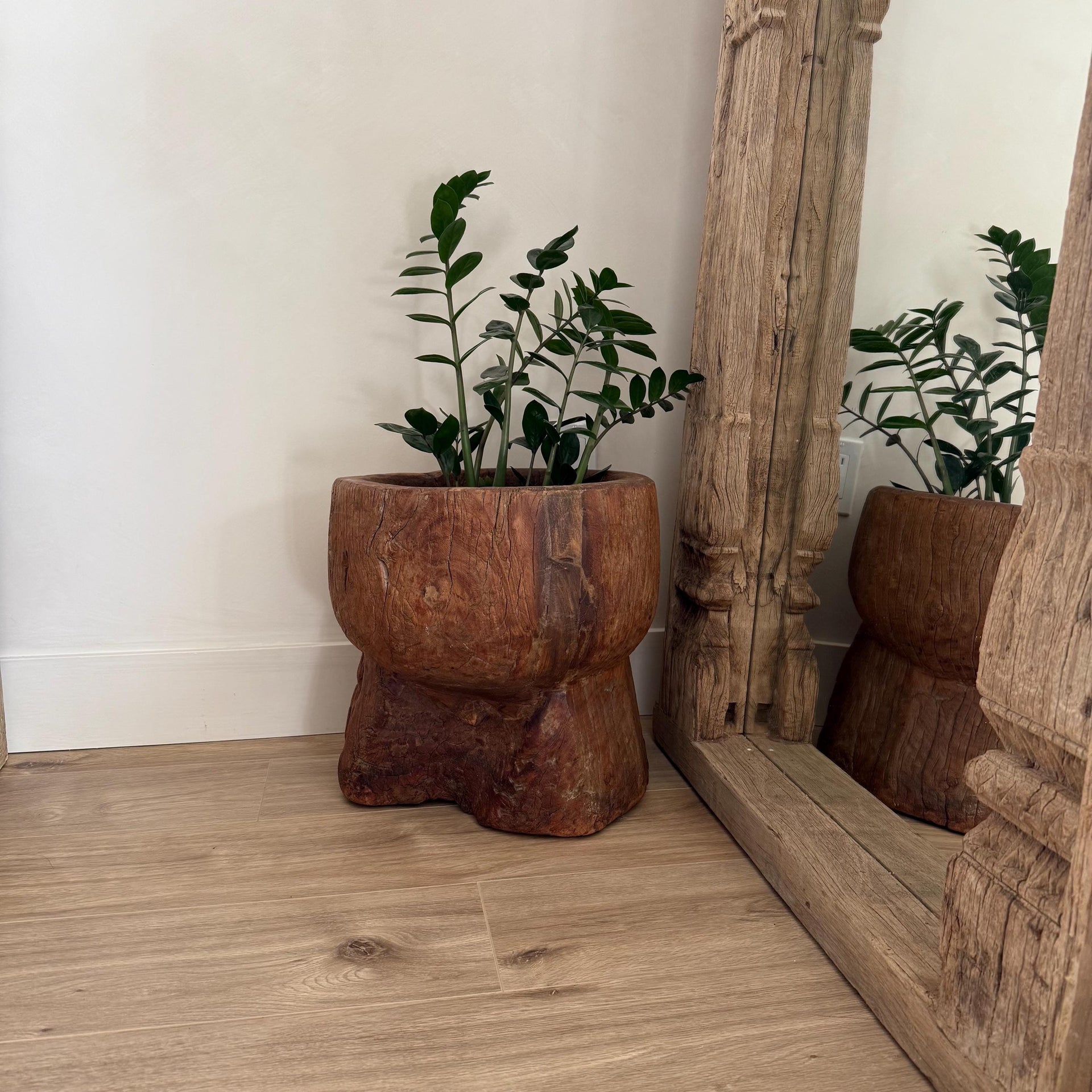 Antique Primitive Wooden Planter, Rustic Ukhali Side Table - Project Kalaā