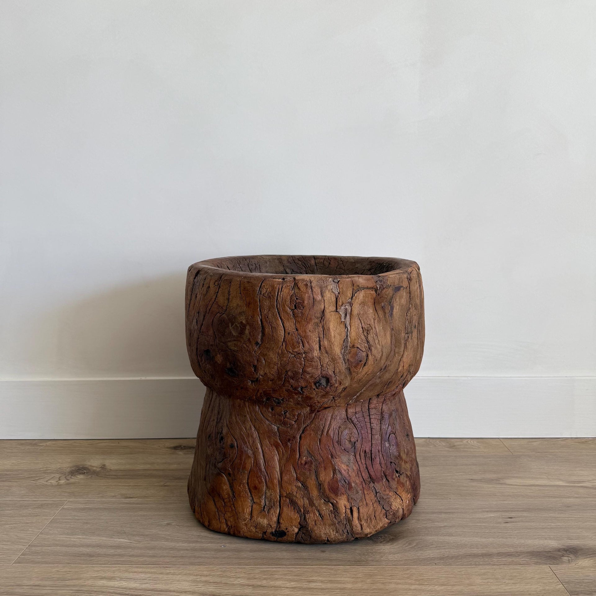 Antique Primitive Wooden Planter, Rustic Ukhali Side Table