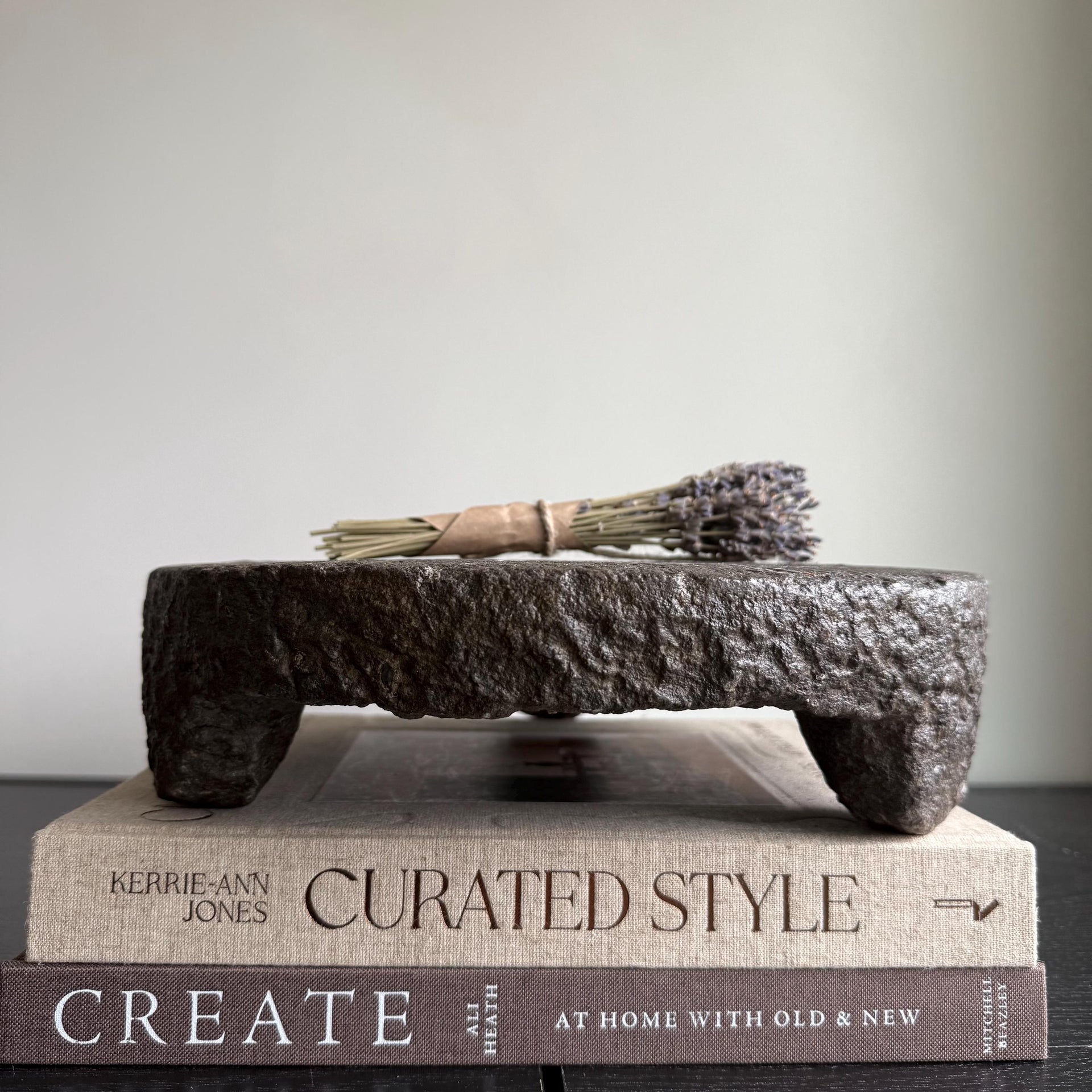 Vintage Hand Carved Stone Riser 11.5", Rustic Stone Pedestal Stand