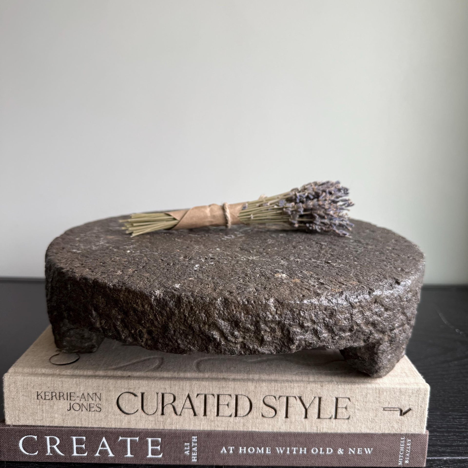 Vintage Hand Carved Stone Riser 11.5", Rustic Stone Pedestal Stand