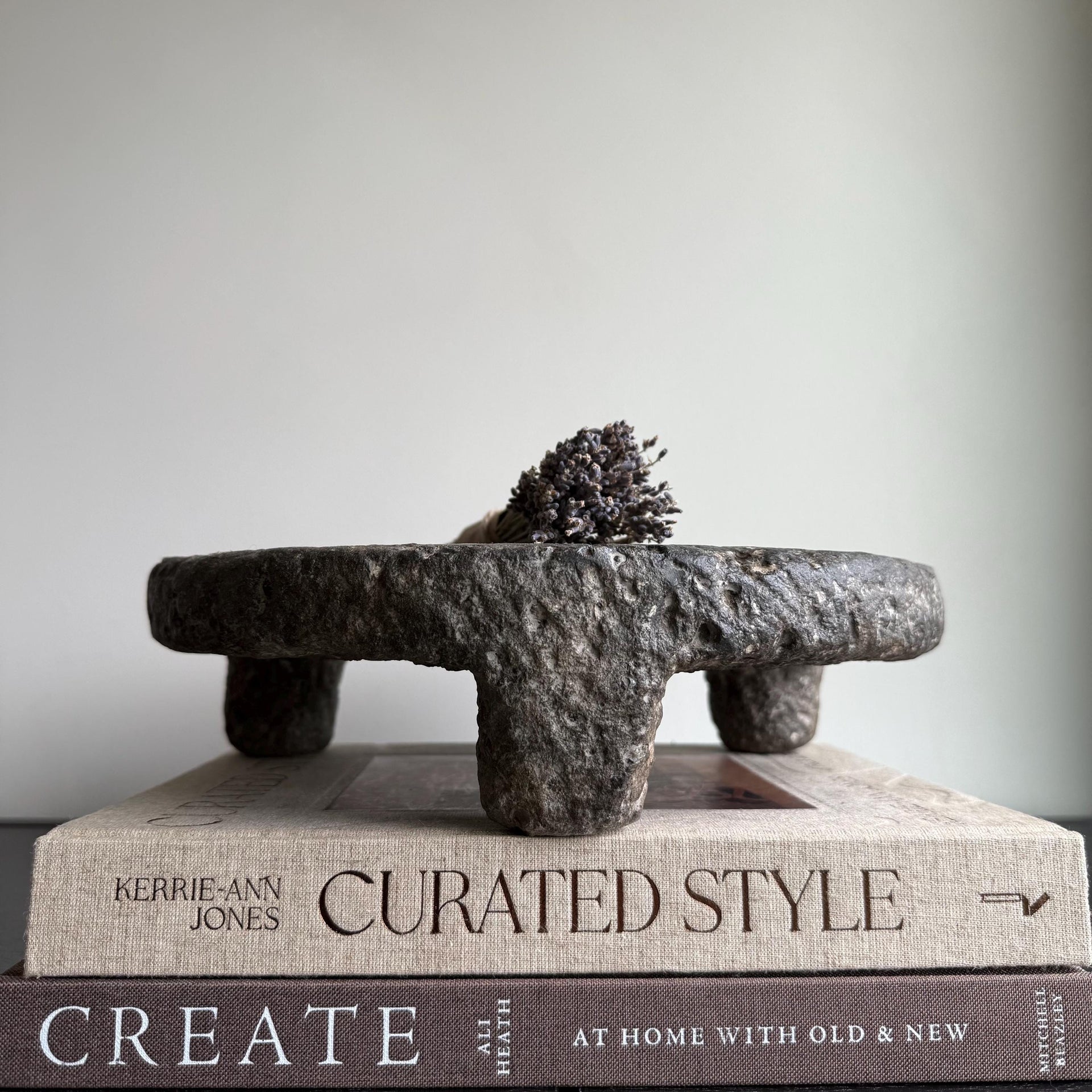 Vintage Hand Carved Stone Riser 11.5", Rustic Stone Pedestal Stand