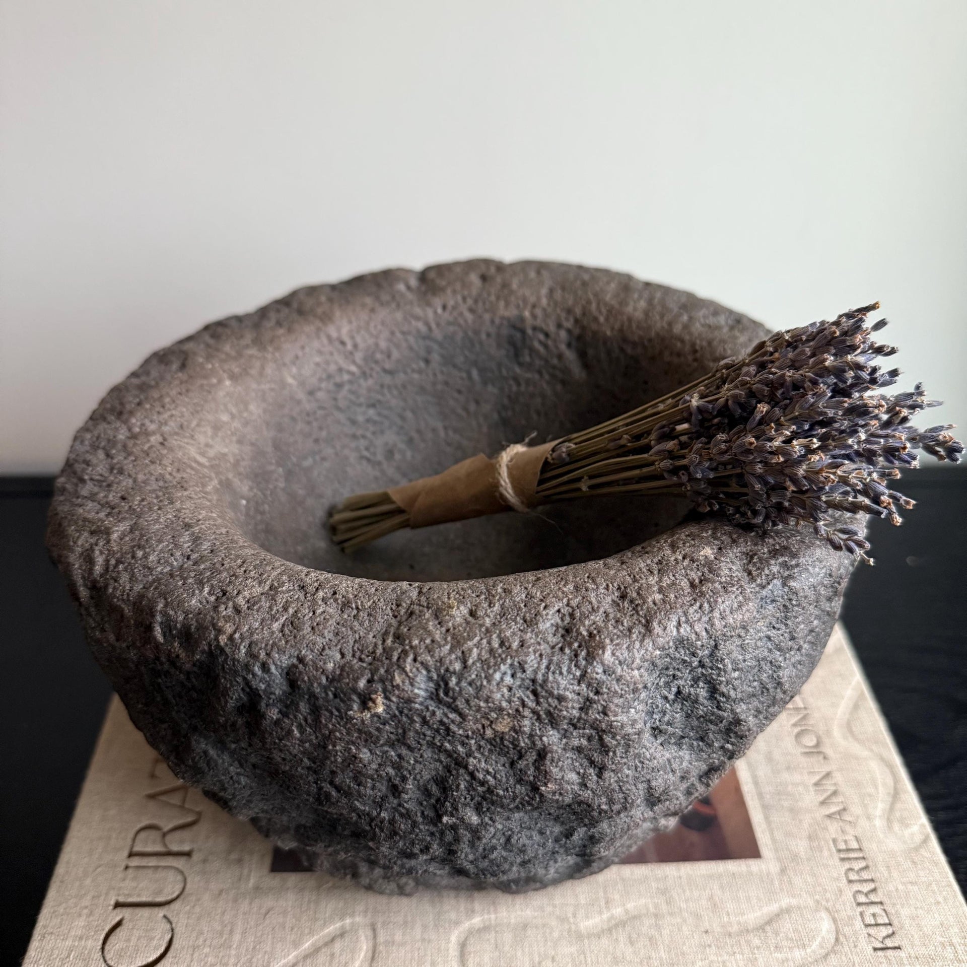 Antique Heavy Stone Mortar Planter | Vintage Hand-Carved Limestone Bowl