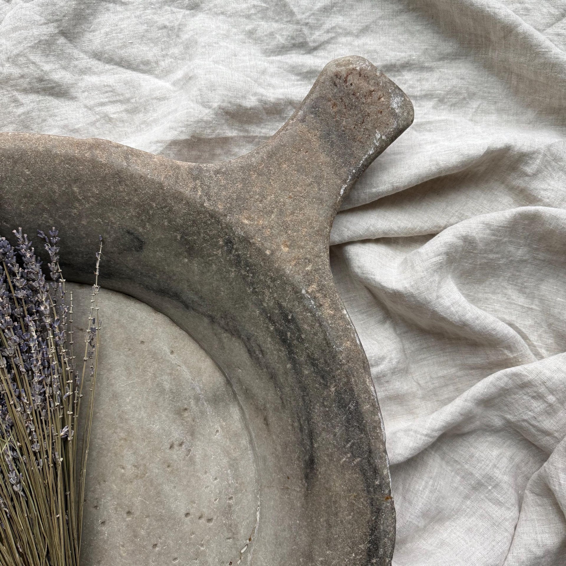 Antique Hand Carved Marble Stone Parat Tray 27" (with handle)