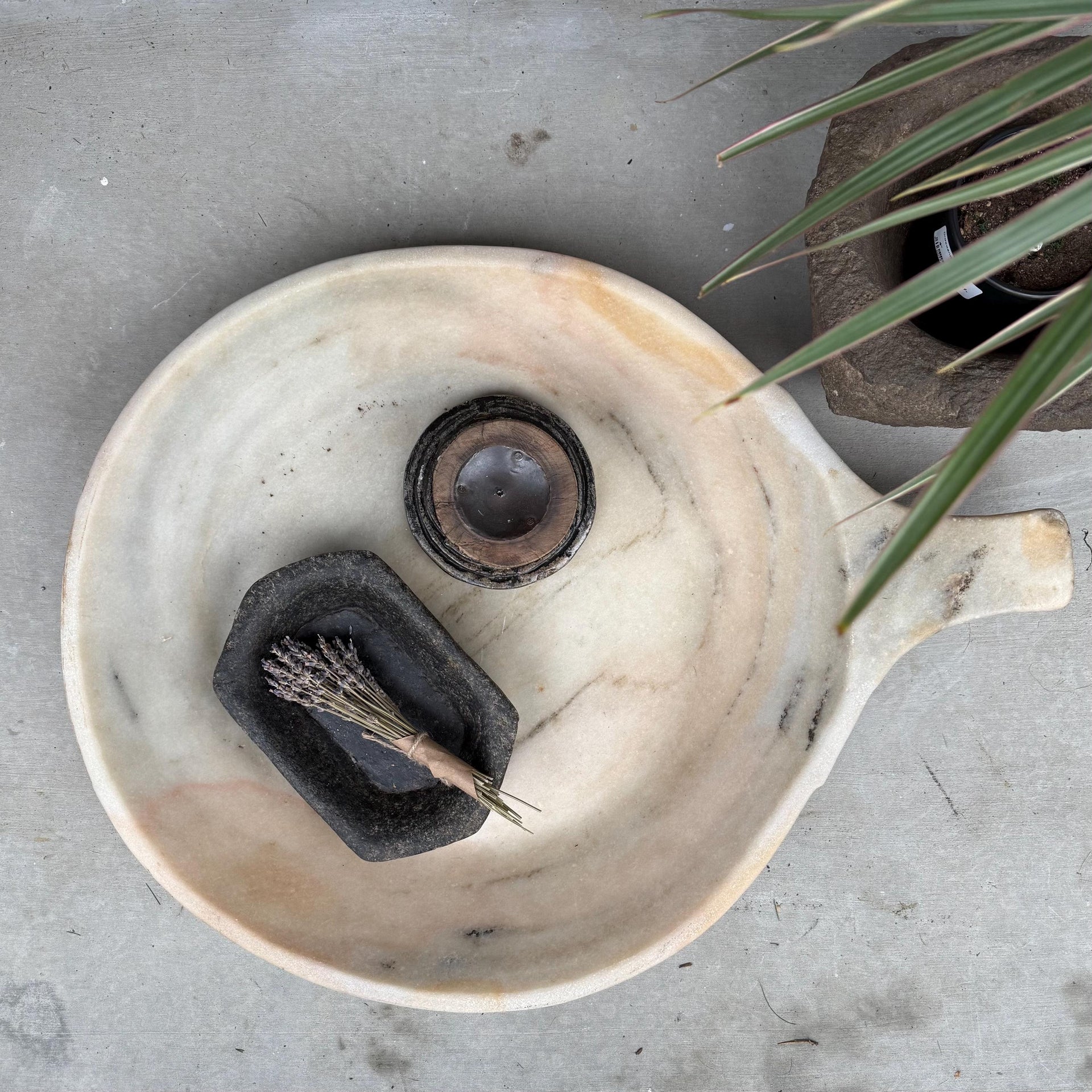 Antique Hand Carved Marble Stone Parat Tray 27" (with handle)