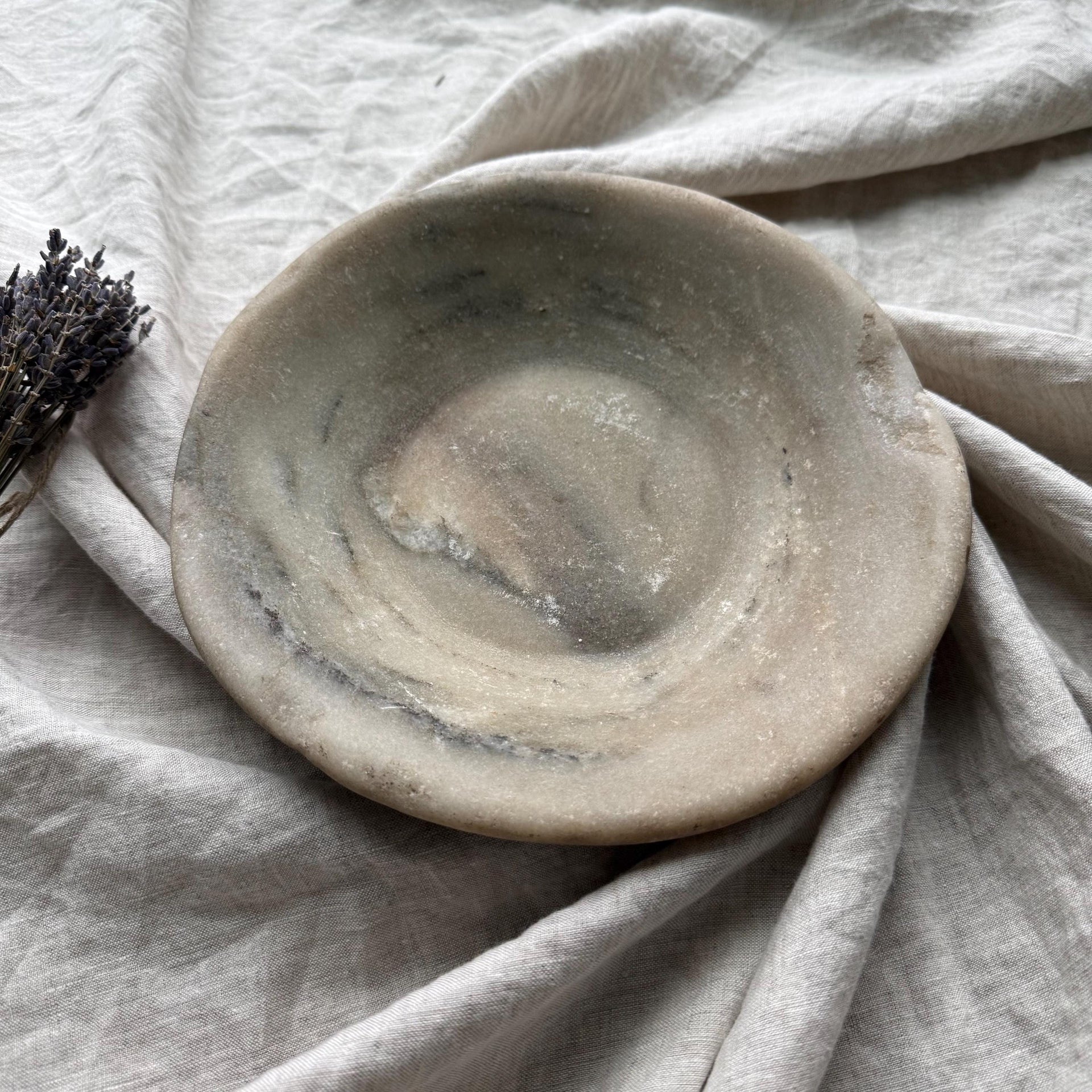 Vintage Hand-Carved Stone Bowl 9.5" | Rustic Marble Catchall Dish