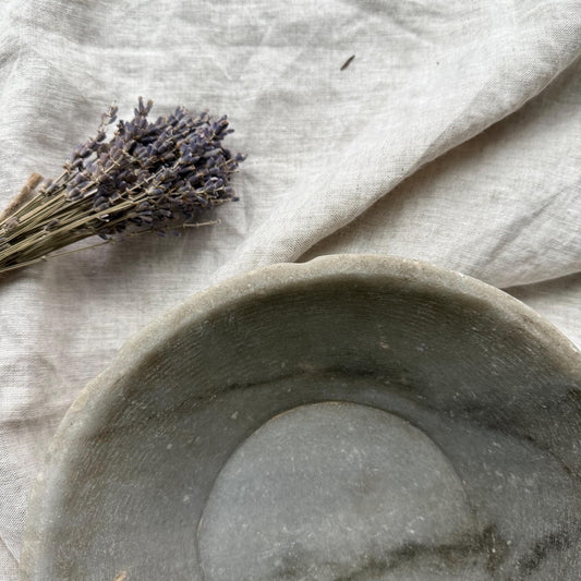 Vintage Hand-Carved Stone Bowl 9.2" | Rustic Marble Catchall Dish - Project Kalaā