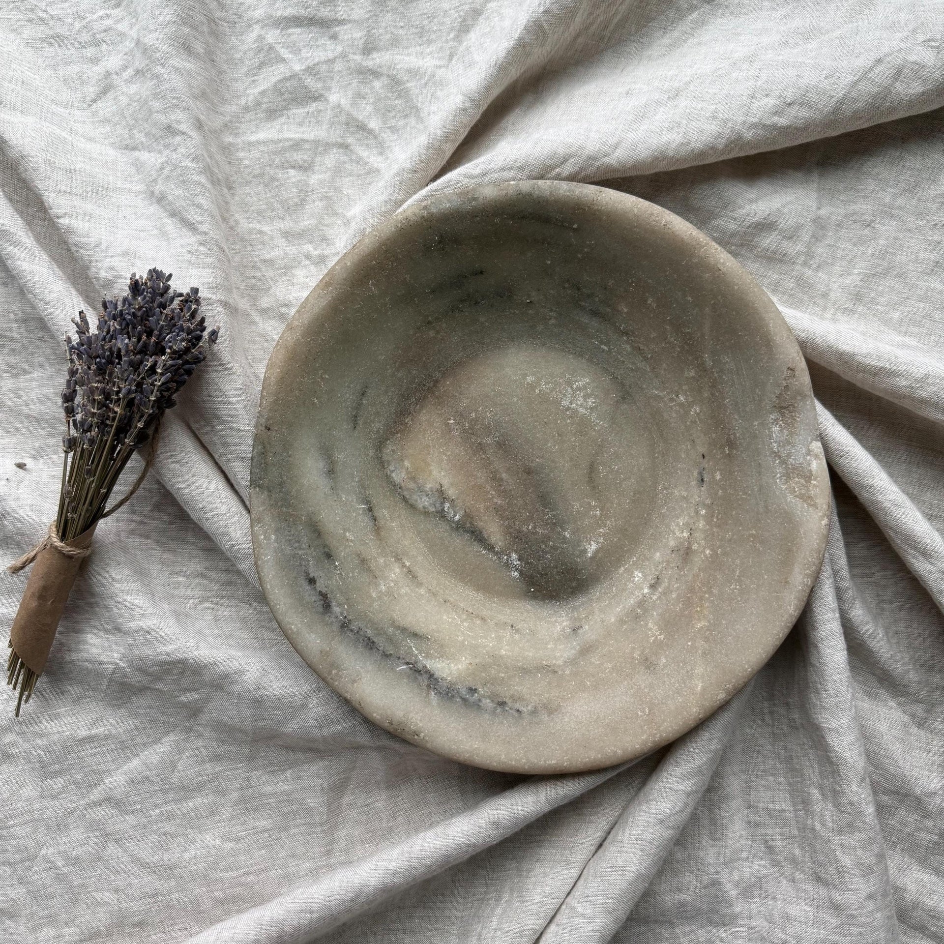 Vintage Hand-Carved Stone Bowl 9.5" | Rustic Marble Catchall Dish