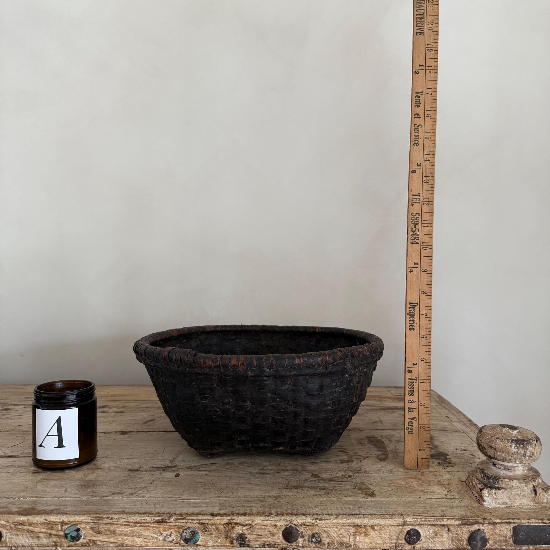 Antique Woven Gathering Basket | Farmhouse Floor Basket
