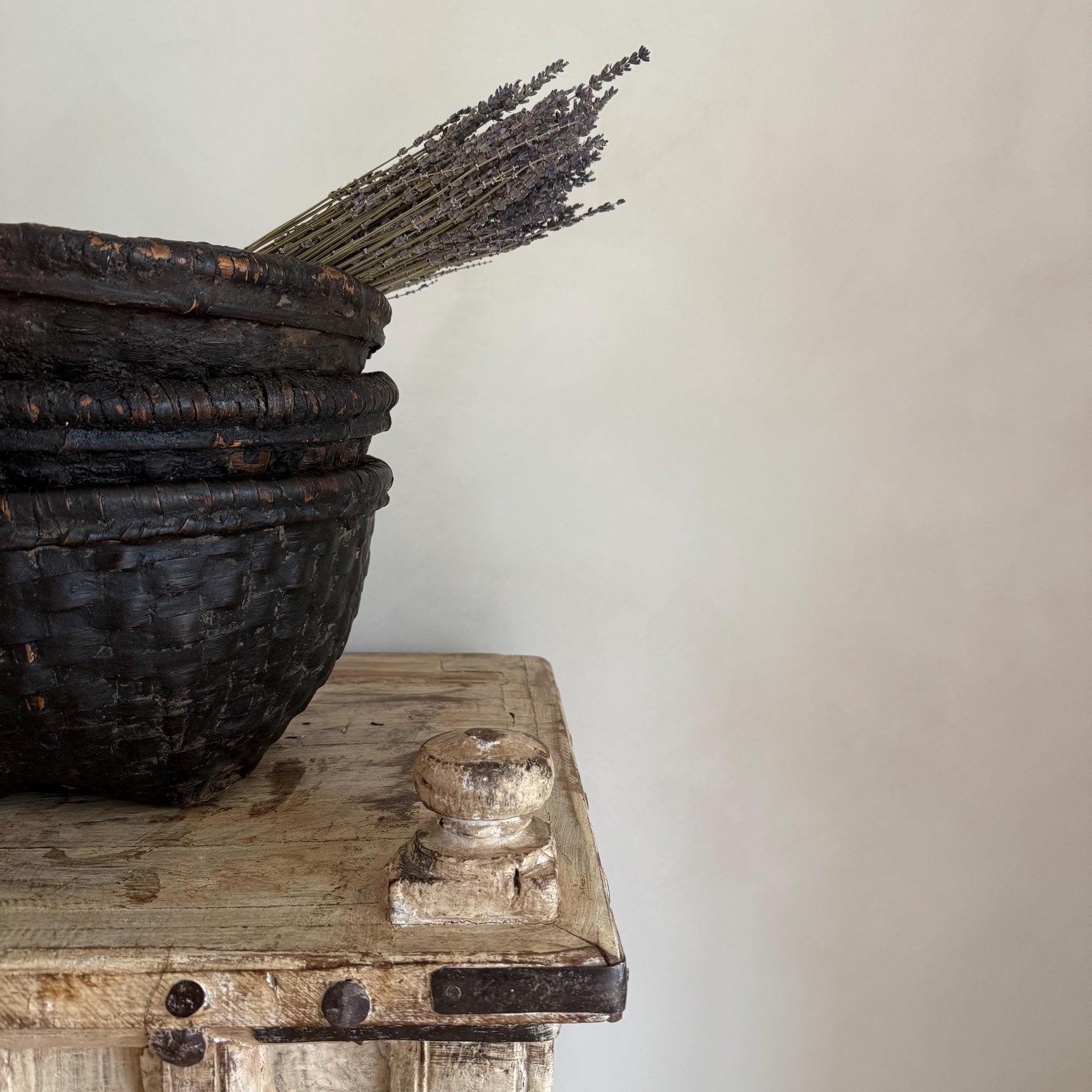 Antique Woven Gathering Basket | Farmhouse Floor Basket - Project Kalaā