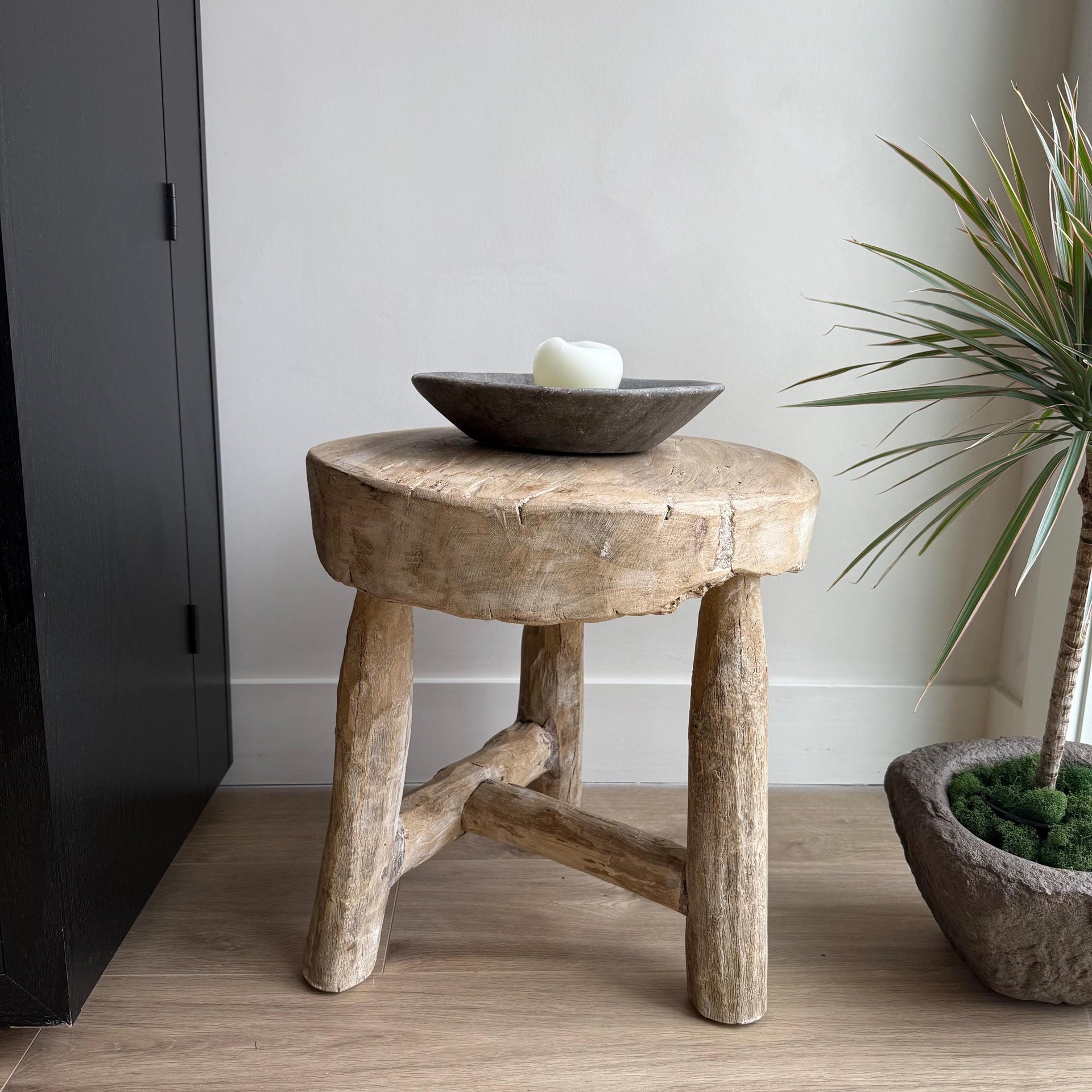 Antique Wheel Wood Stool | Vintage Wagon Wheel Stool | Teak Wood Wheel End Table - Project Kalaā