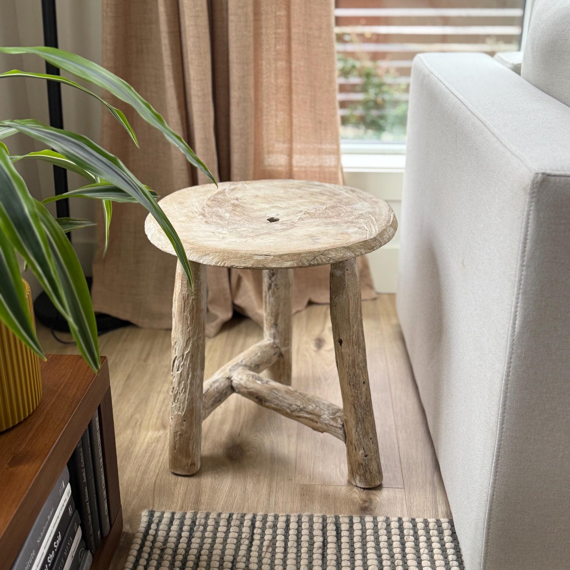 Antique Wheel Wood Stool | Vintage Wagon Wheel Stool | Teak Wood Wheel End Table
