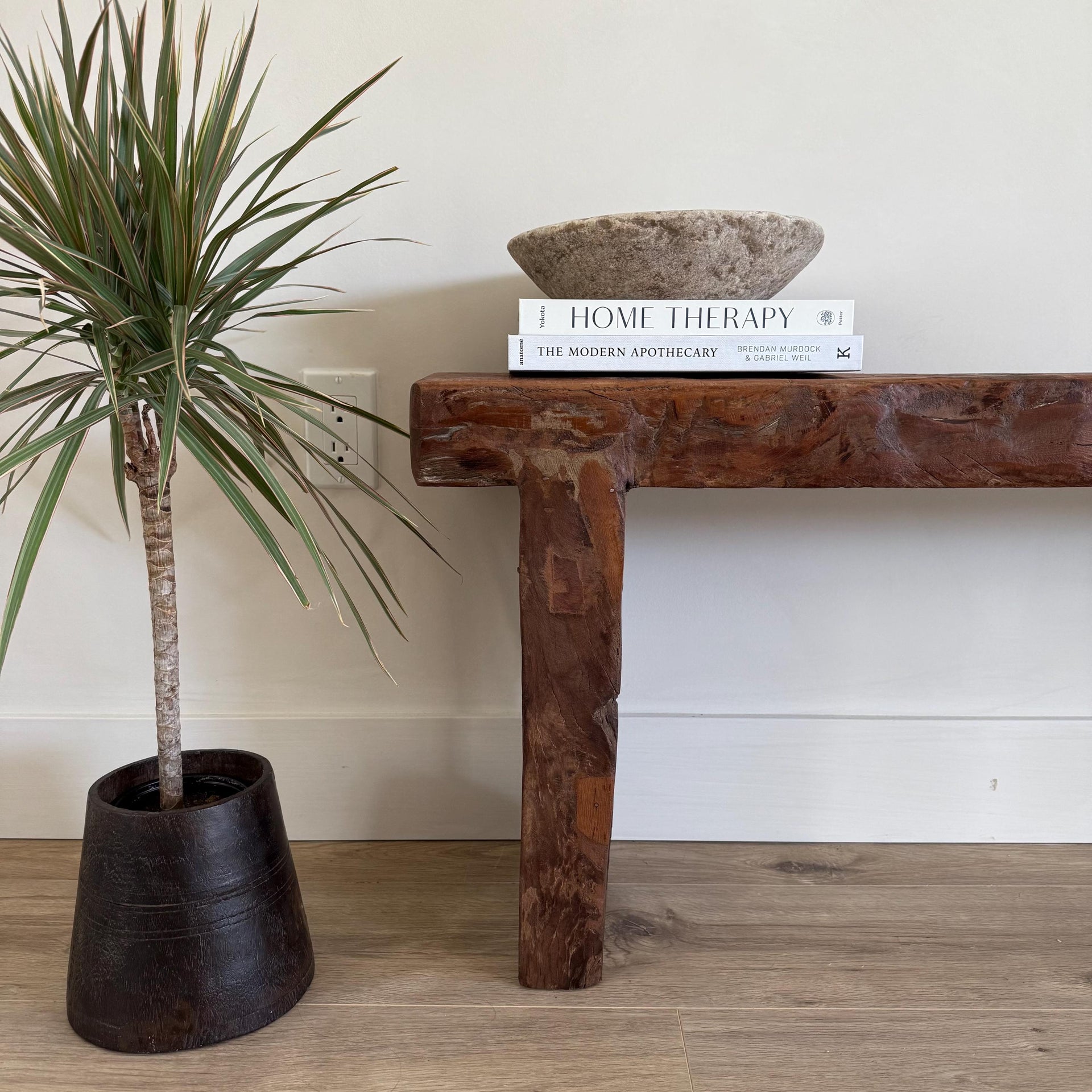 Vintage Teak Slab Farmhouse Bench  Handmade Heavy Wood Hallway Entryway Sofa Table - Project Kalaā