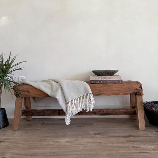 Acacia Wood Bench  Handmade Weathered Wood Hallway Entryway Sofa Table - Project Kalaā