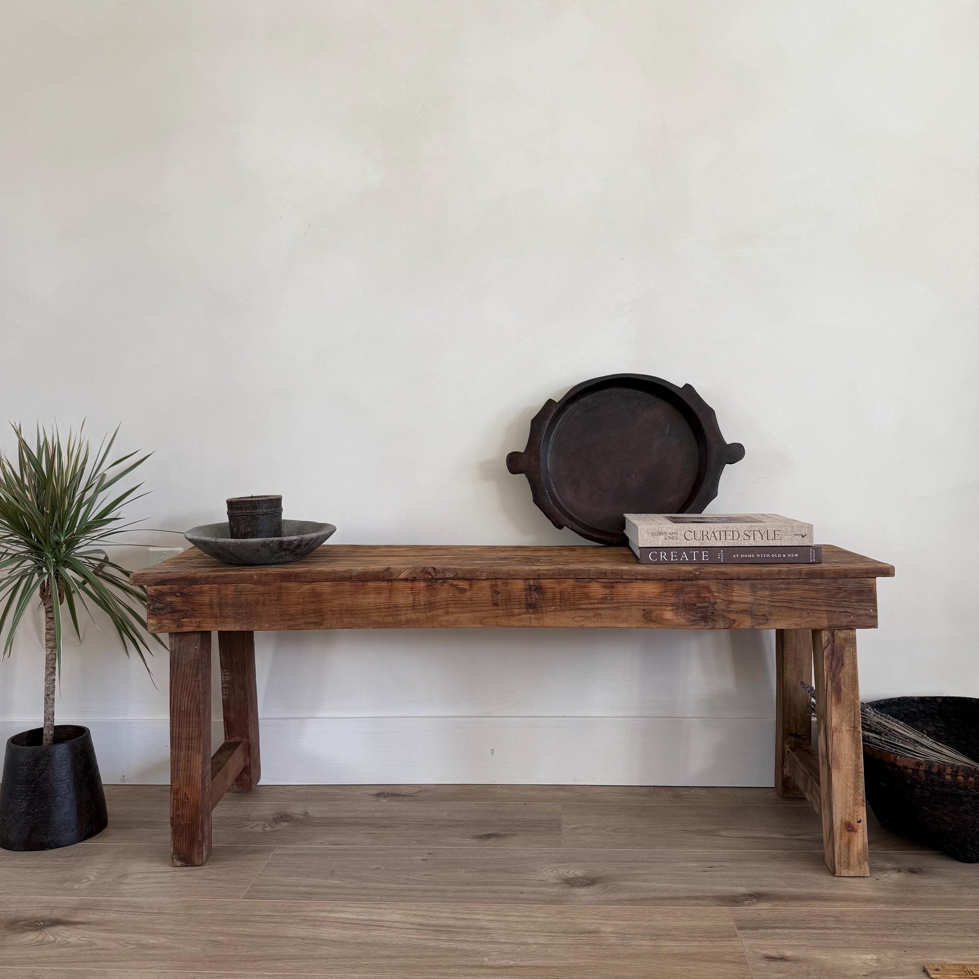 Vintage Inspired 48" Farmhouse Bench  Handmade Teak Wood Hallway Entryway Sofa Table