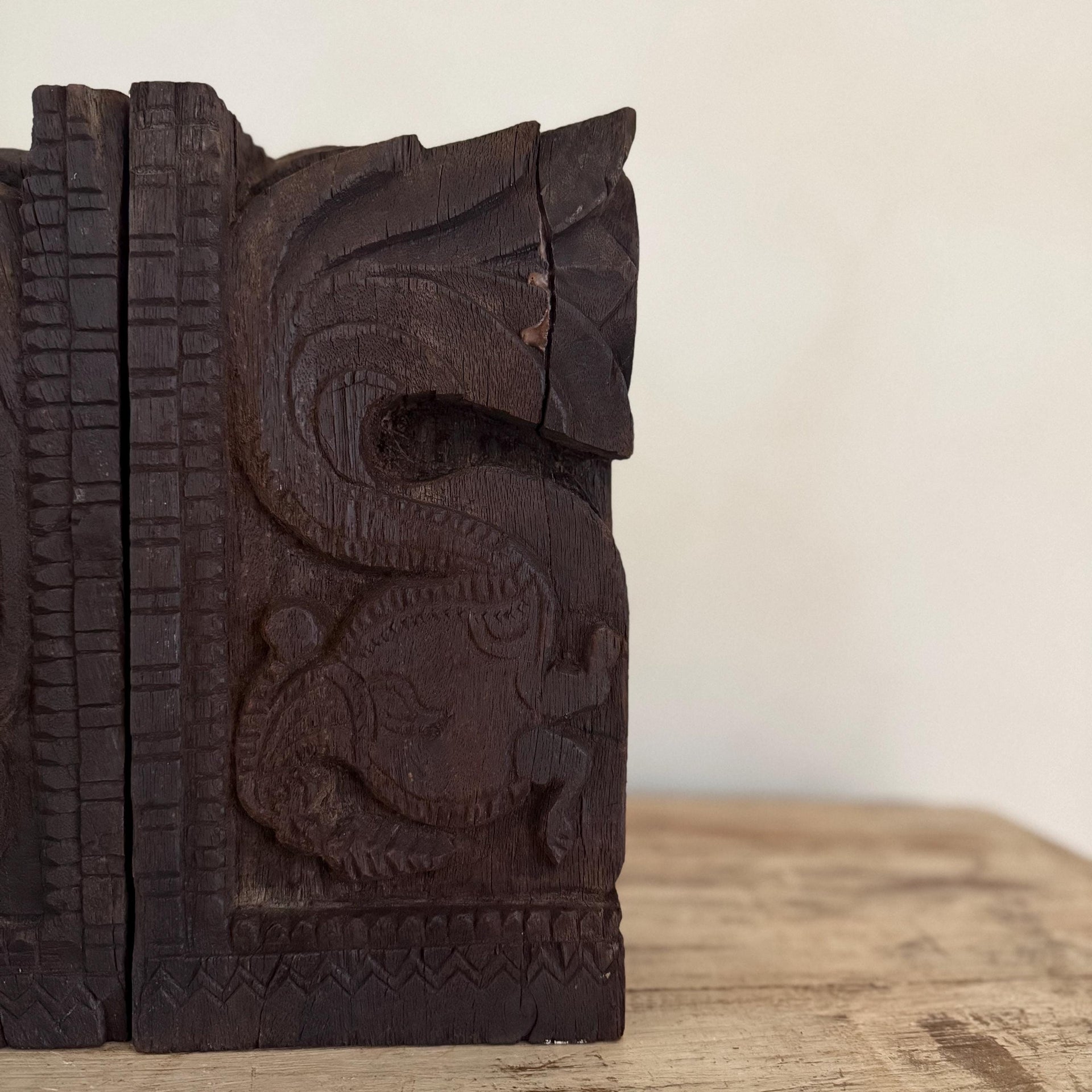 Wooden Vintage Hand Carved Bookends Pair