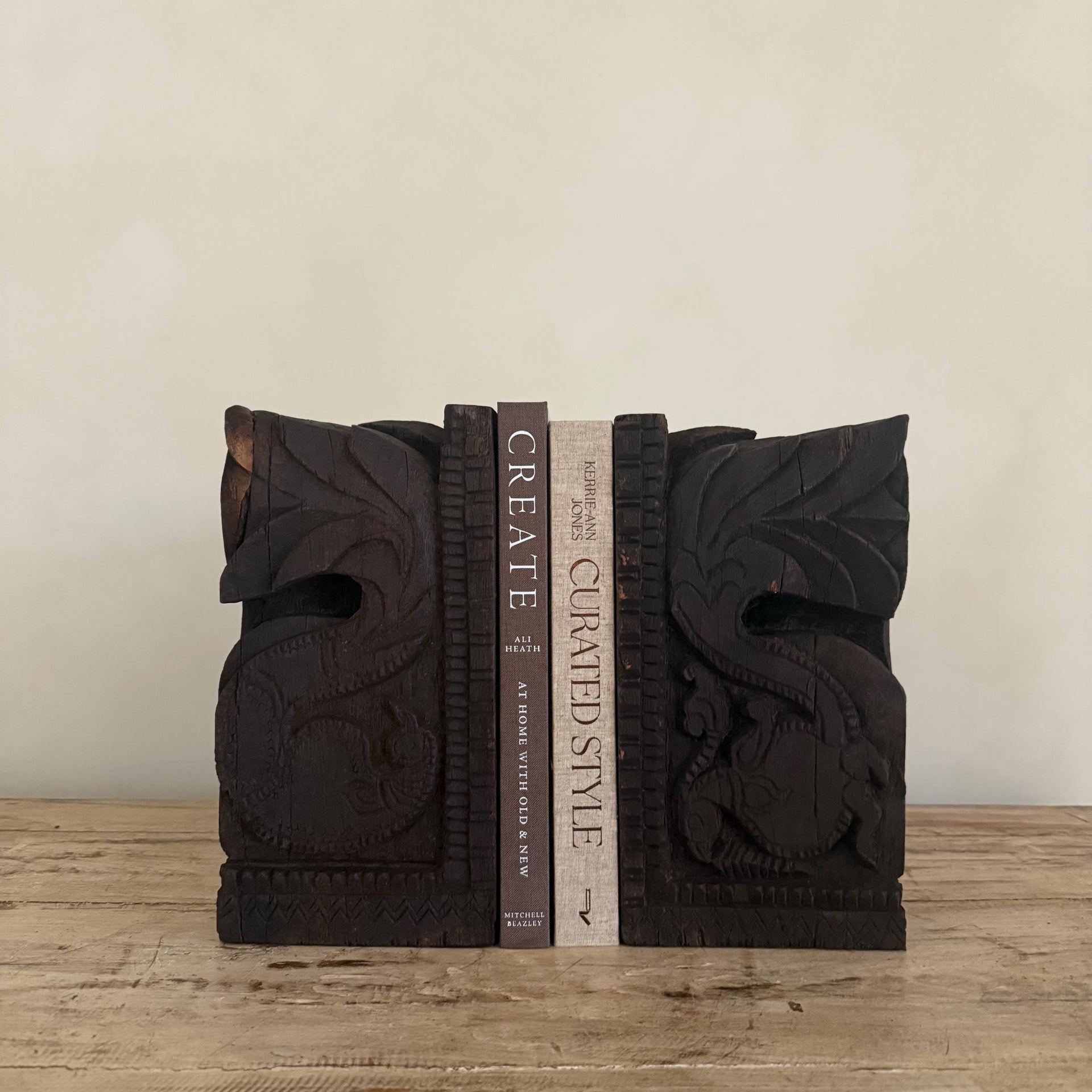 Wooden Vintage Hand Carved Bookends Pair