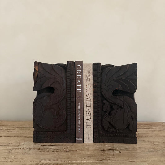 Wooden Vintage Hand Carved Bookends Pair - Project Kalaā