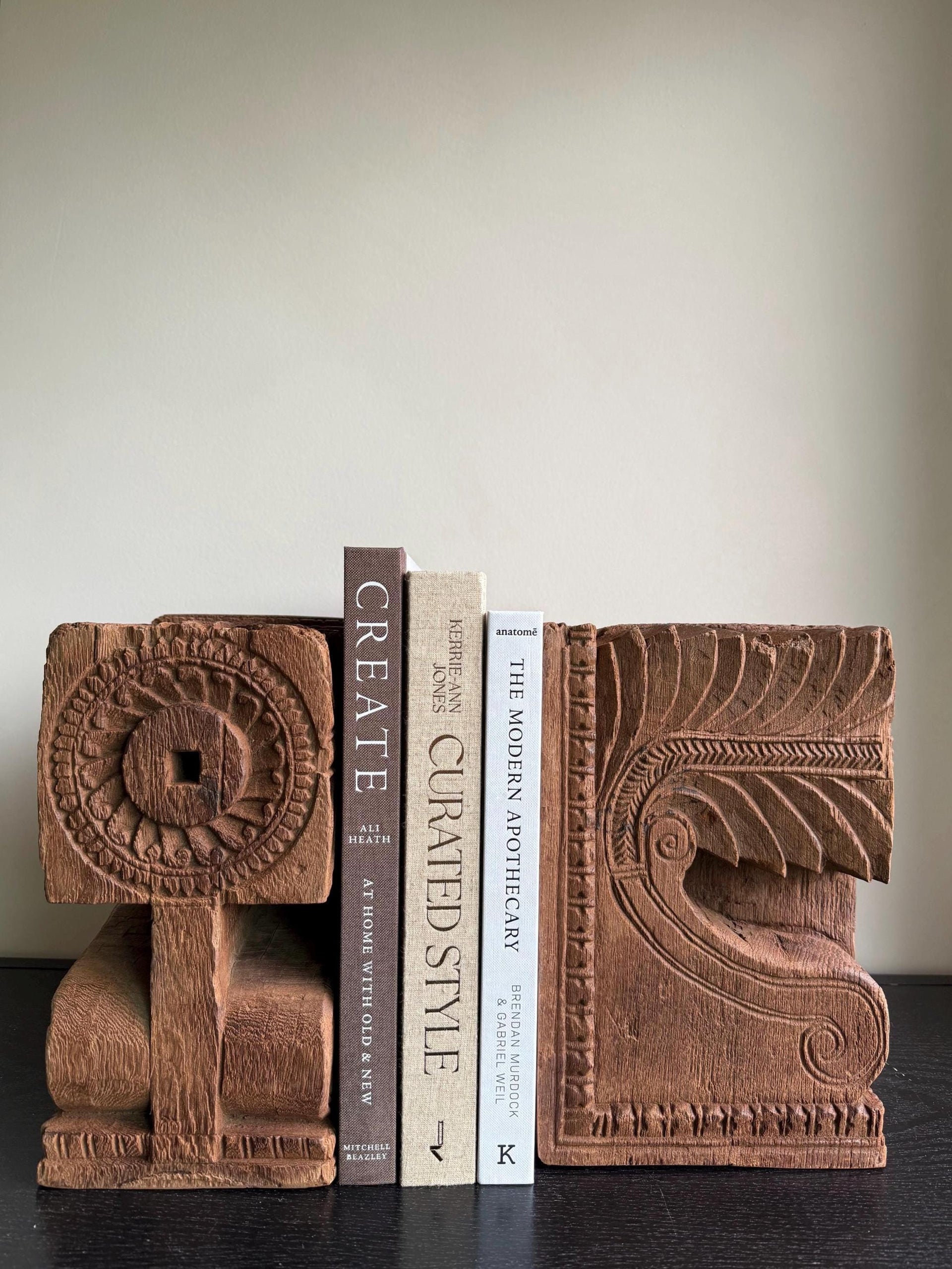 Wooden Vintage Hand Carved Bookends Pair - Project Kalaā