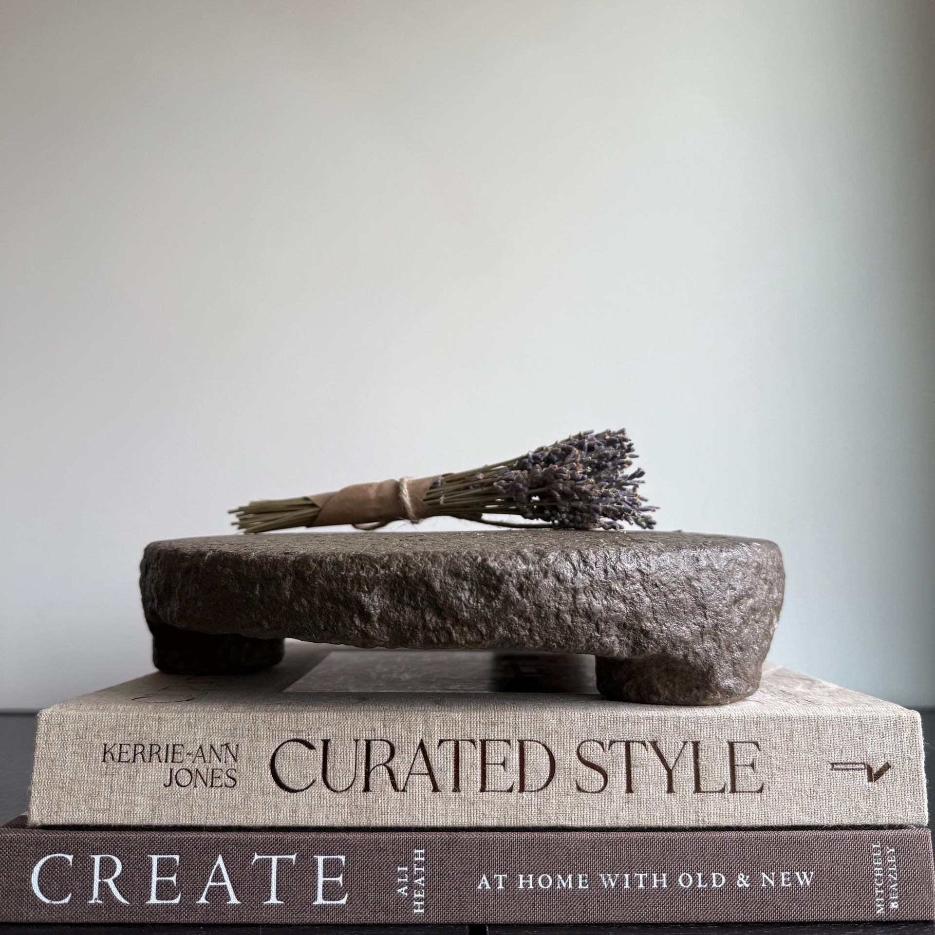 Vintage Hand Carved Stone Riser 11", Rustic Stone Pedestal Stand