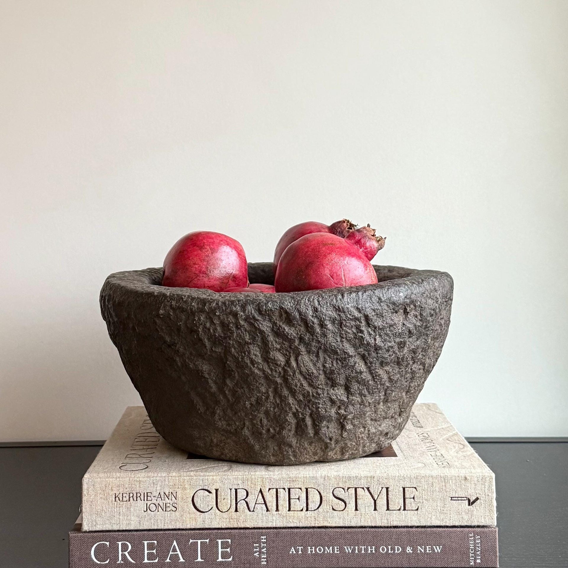 Antique Heavy Stone Mortar Planter | Vintage Hand-Carved Limestone Bowl