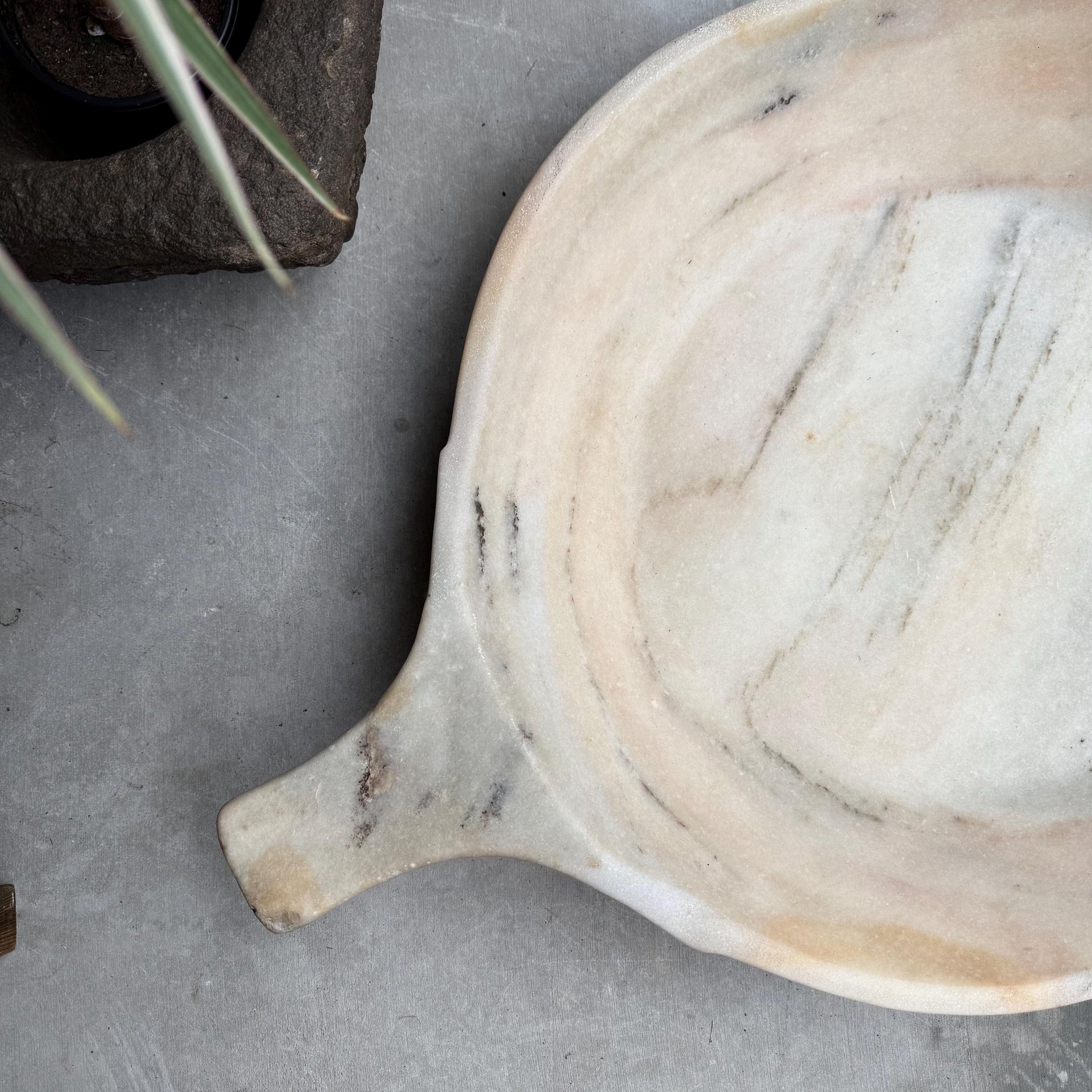 Antique Hand Carved Marble Stone Parat Tray 27" (with handle)