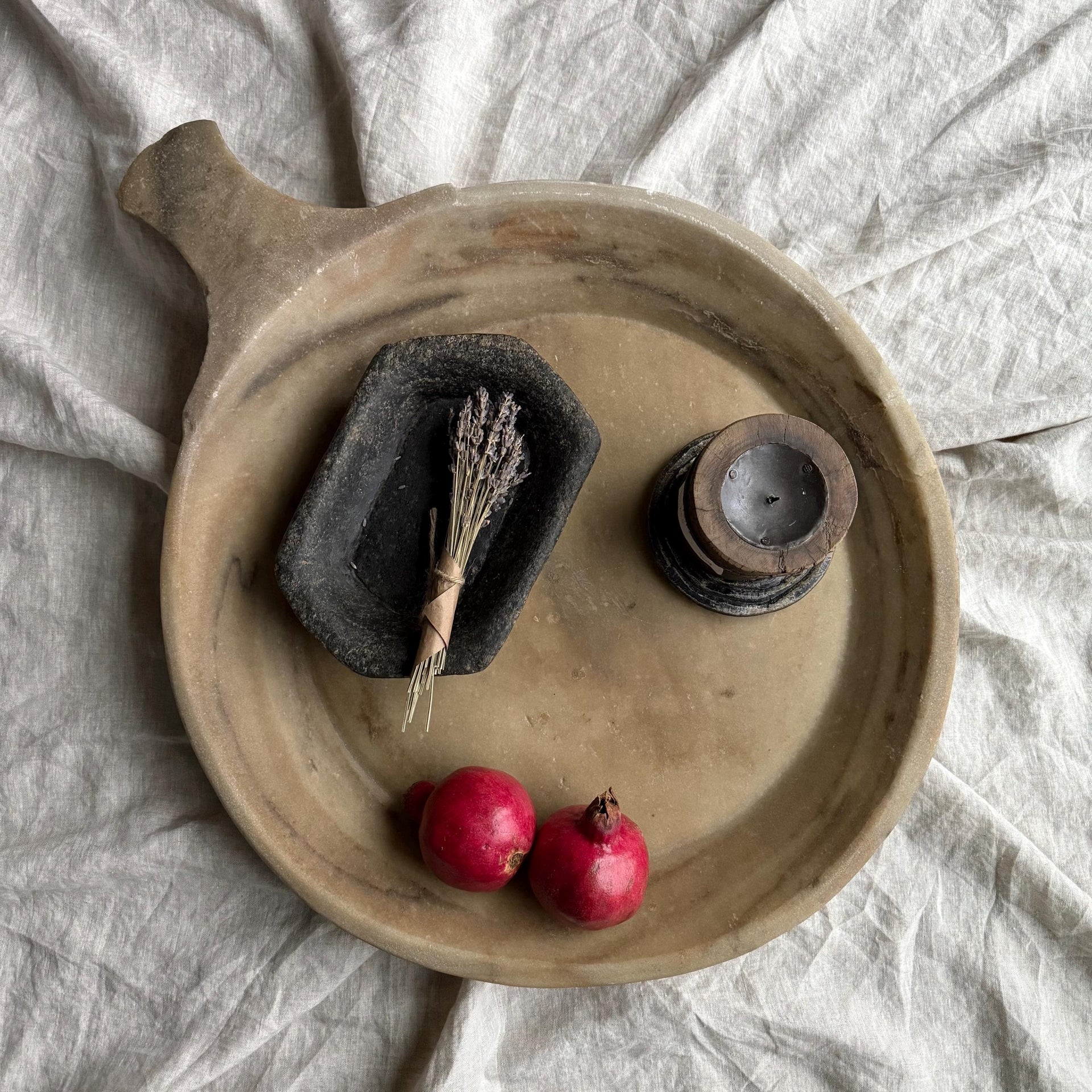 Antique Hand Carved Marble Stone Parat Tray 25 (with handle)