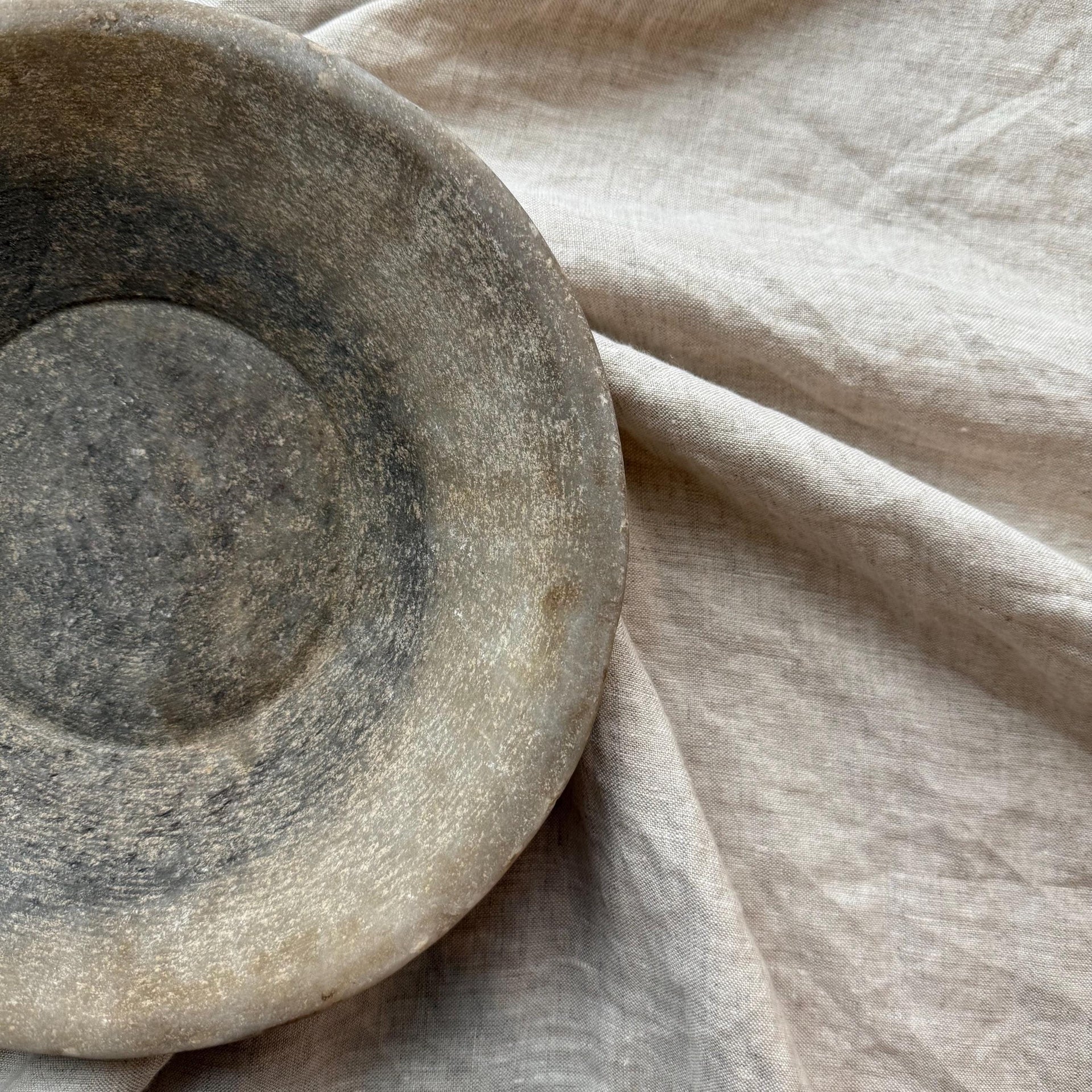 Vintage Hand-Carved Stone Bowl 9.2" | Rustic Marble Catchall Dish