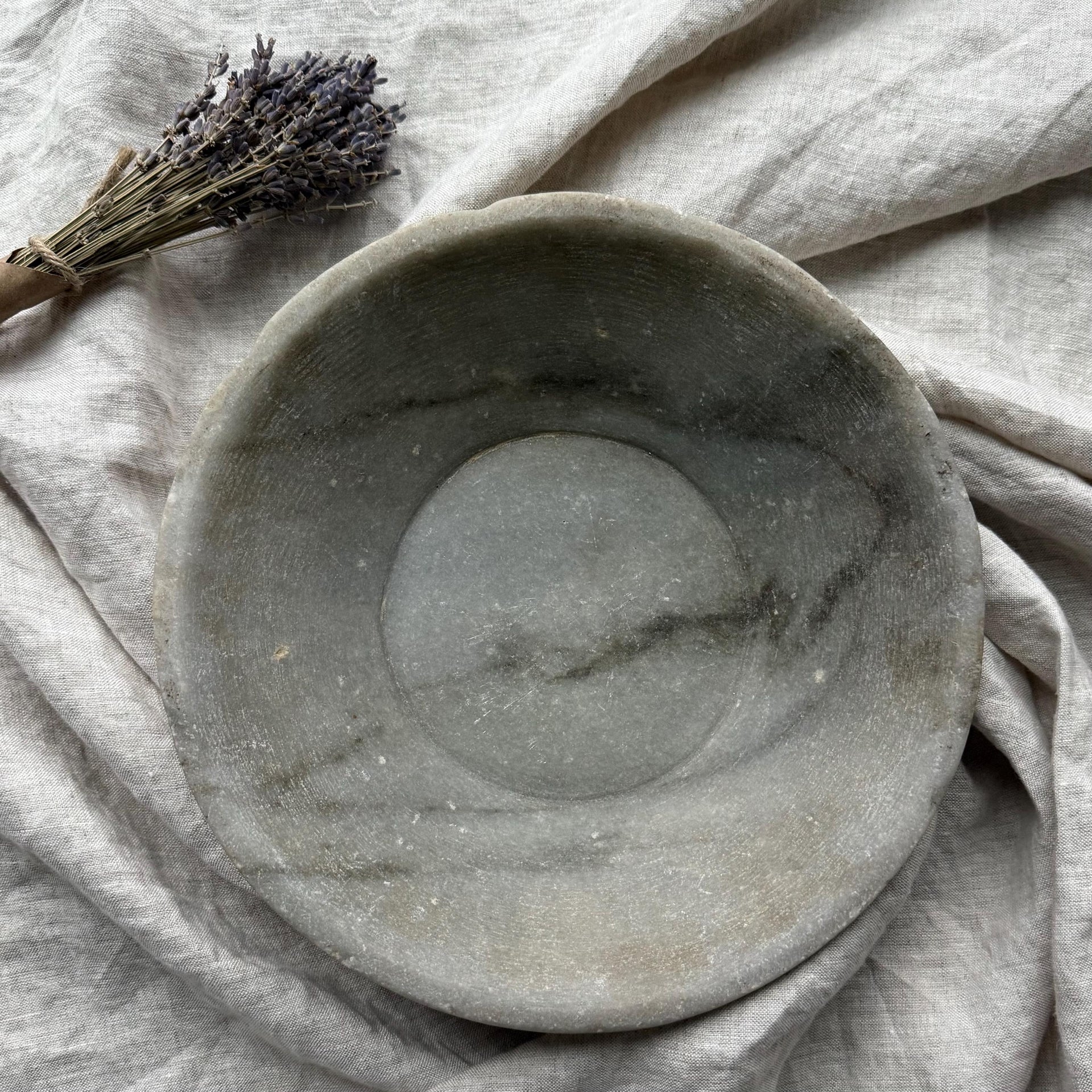 Vintage Hand-Carved Stone Bowl 9.2" | Rustic Marble Catchall Dish