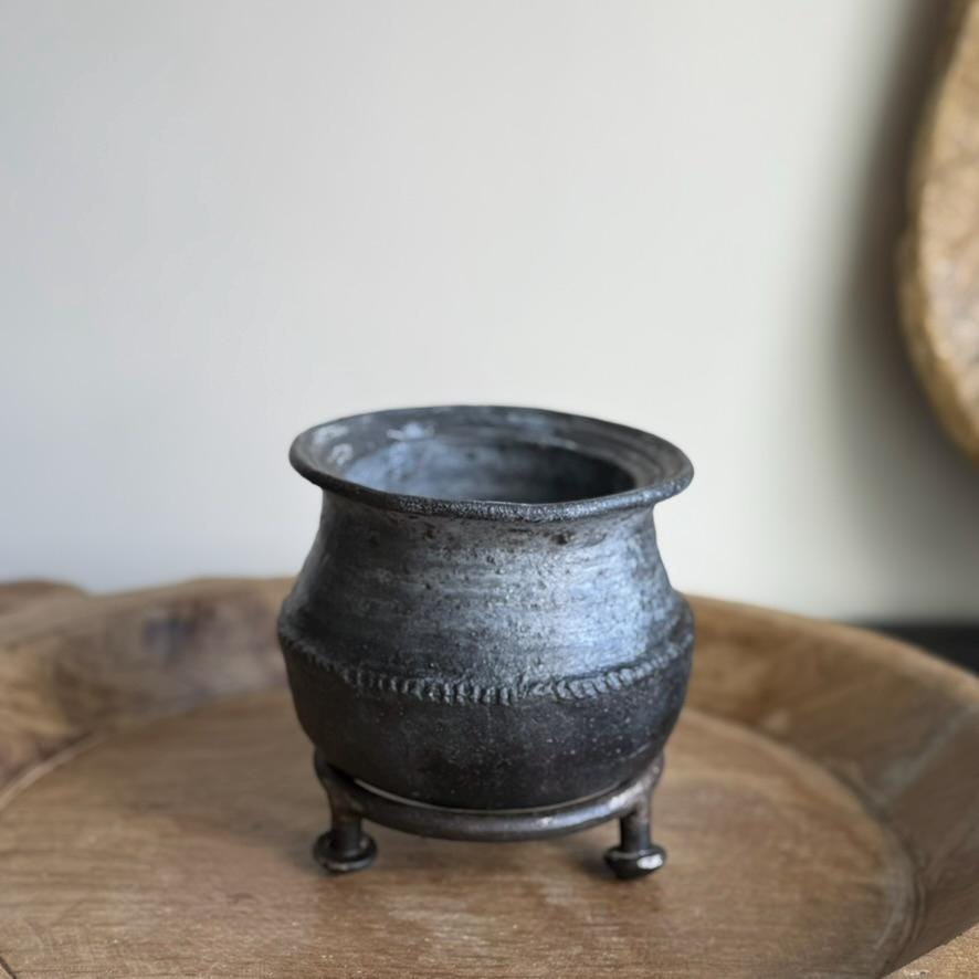 Small Vintage Clay Pot Vessel |  Rustic Terracotta Mini Planter