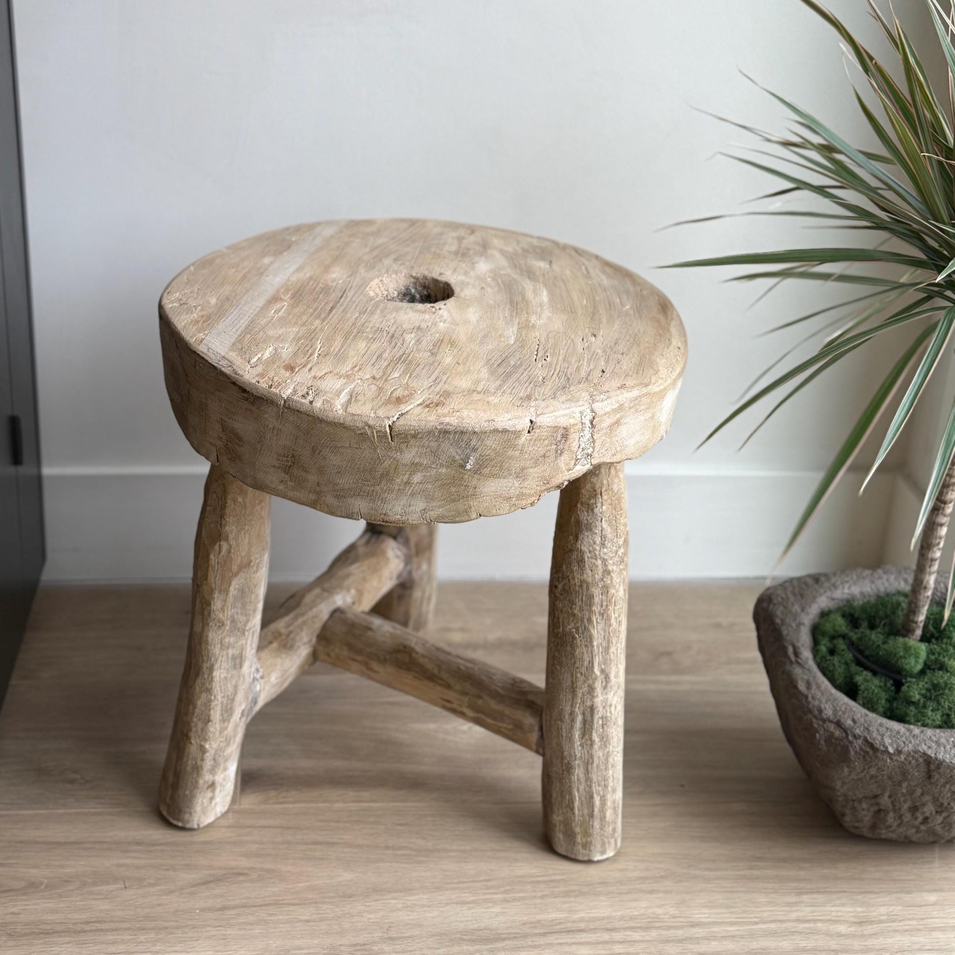 Antique Wheel Wood Stool | Vintage Wagon Wheel Stool | Teak Wood Wheel End Table