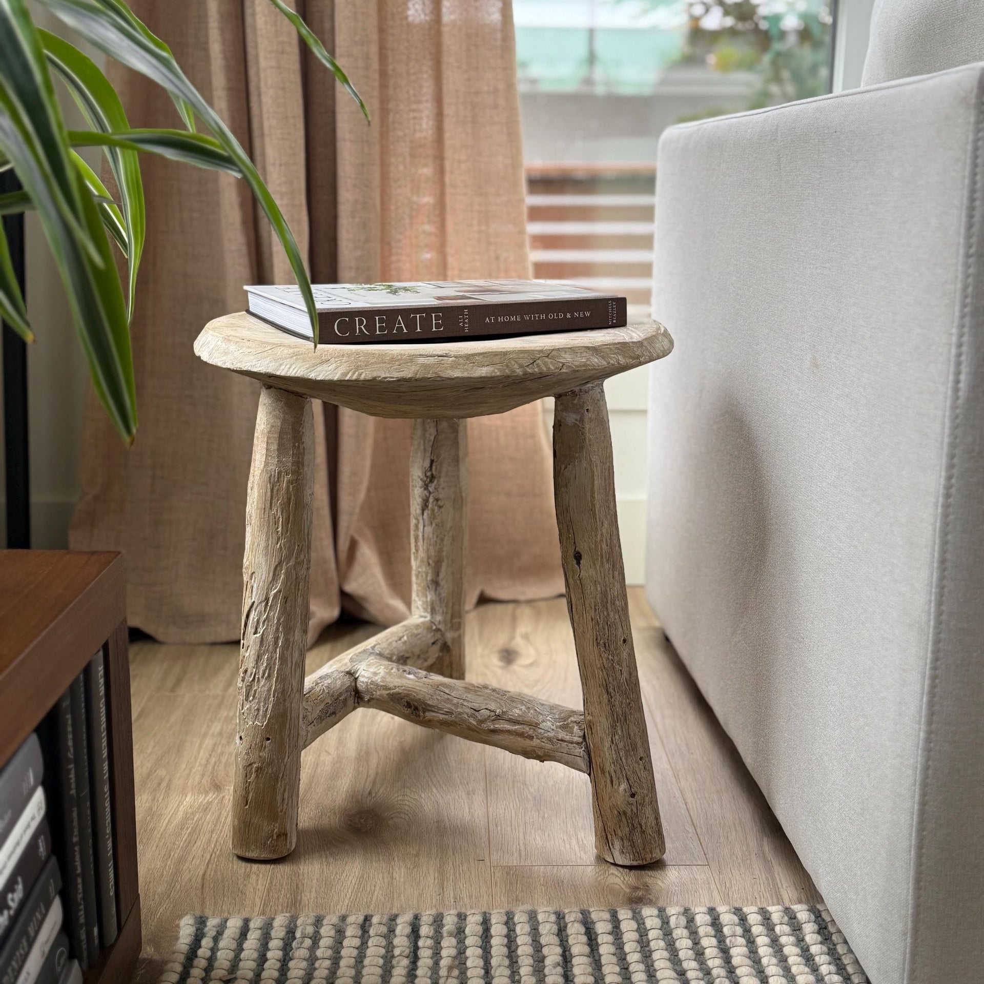 Antique Wheel Wood Stool | Vintage Wagon Wheel Stool | Teak Wood Wheel End Table