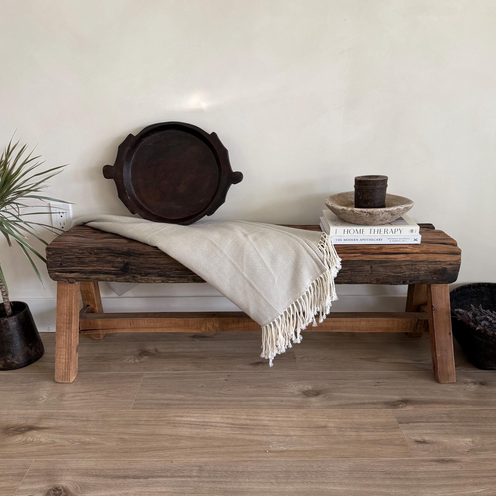 Acacia Wood Bench  Handmade Weathered Wood Hallway Entryway Sofa Table