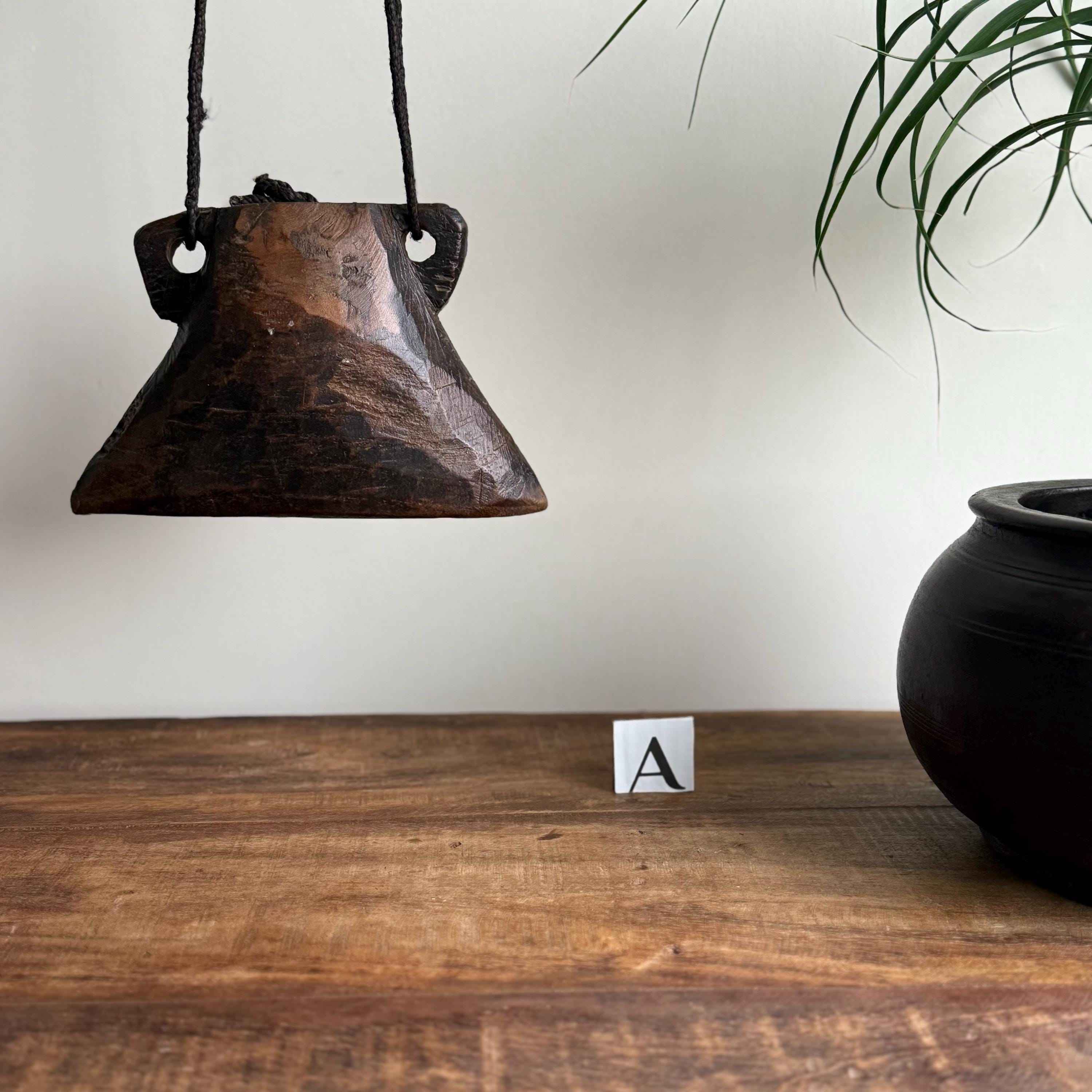 Vintage Hand Carved Wooden Cowbell