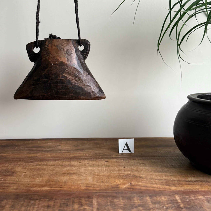 Vintage Hand Carved Wooden Cowbell