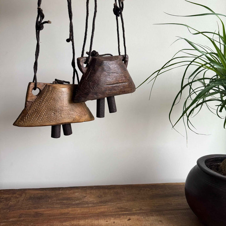 Vintage Hand Carved Wooden Cowbell