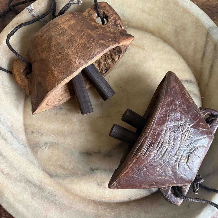 Vintage Hand Carved Wooden Cowbell