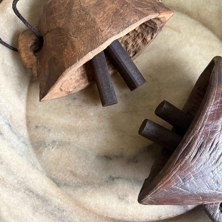 Vintage Hand Carved Wooden Cowbell