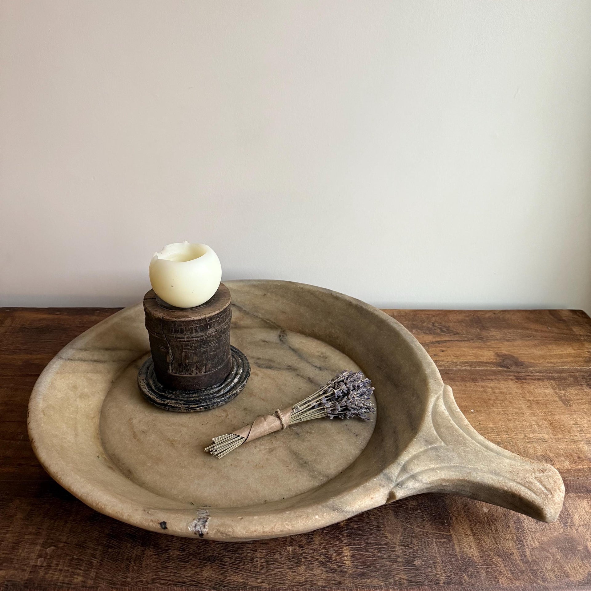 Large Vintage Marble Parat Tray with Handle, 21" Rustic Large Limestone Tray