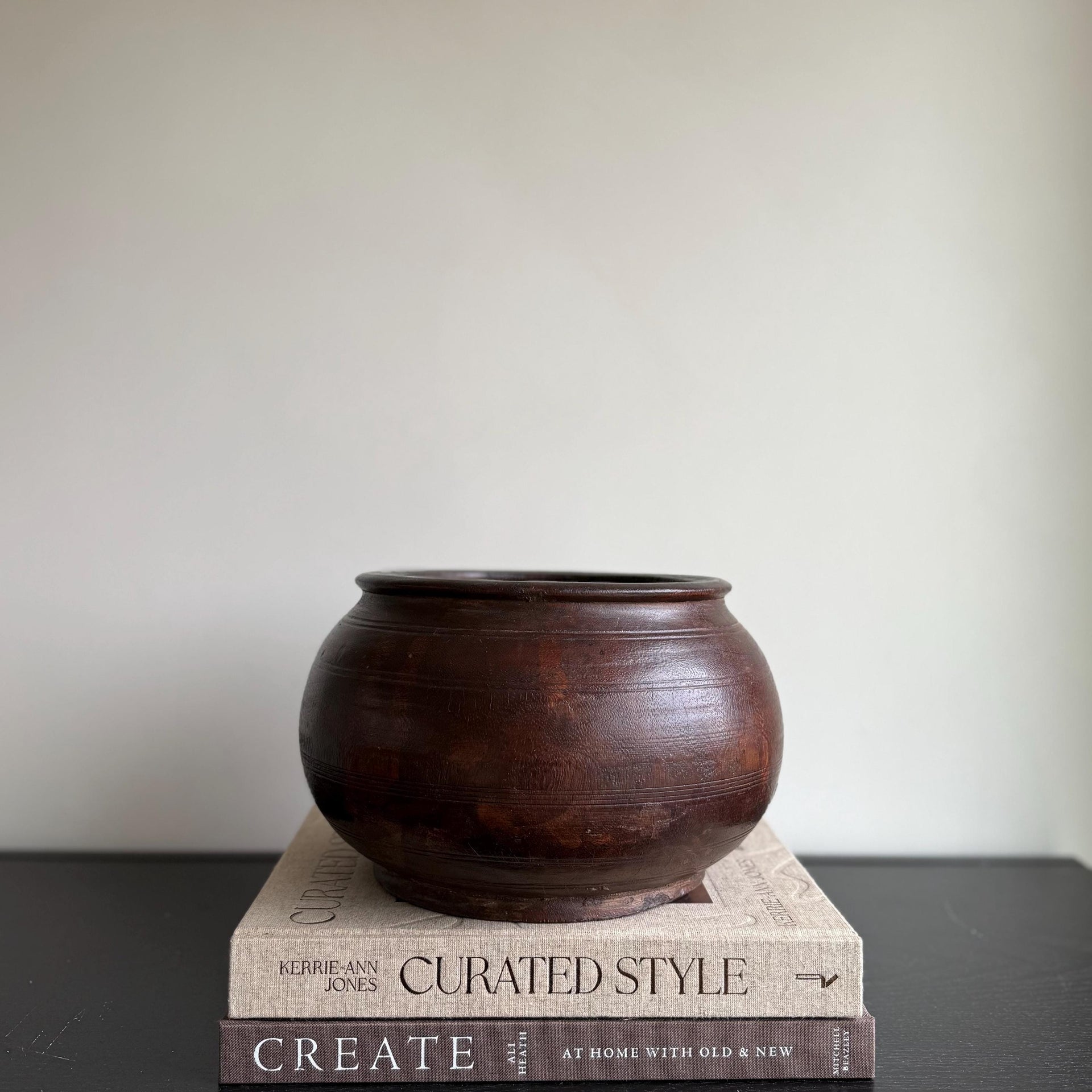Vintage Wooden 6" Planter, Rustic Teak Pot, Antique Wooden Vase, Wabi Sabi Decor