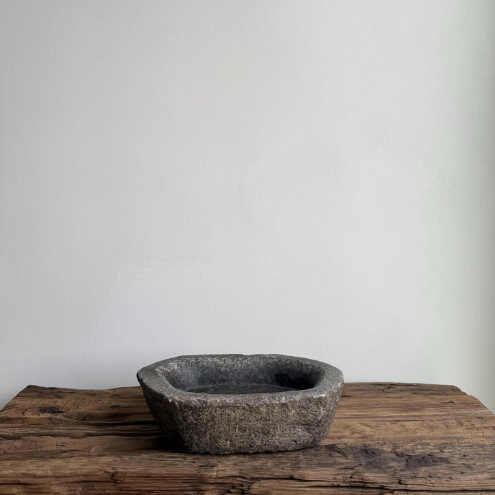 Vintage Marble Kharal 9" Stone Tray, Antique Limestone Carved Oval Tray, Primitive Stone Centerpiece - Project Kalaā