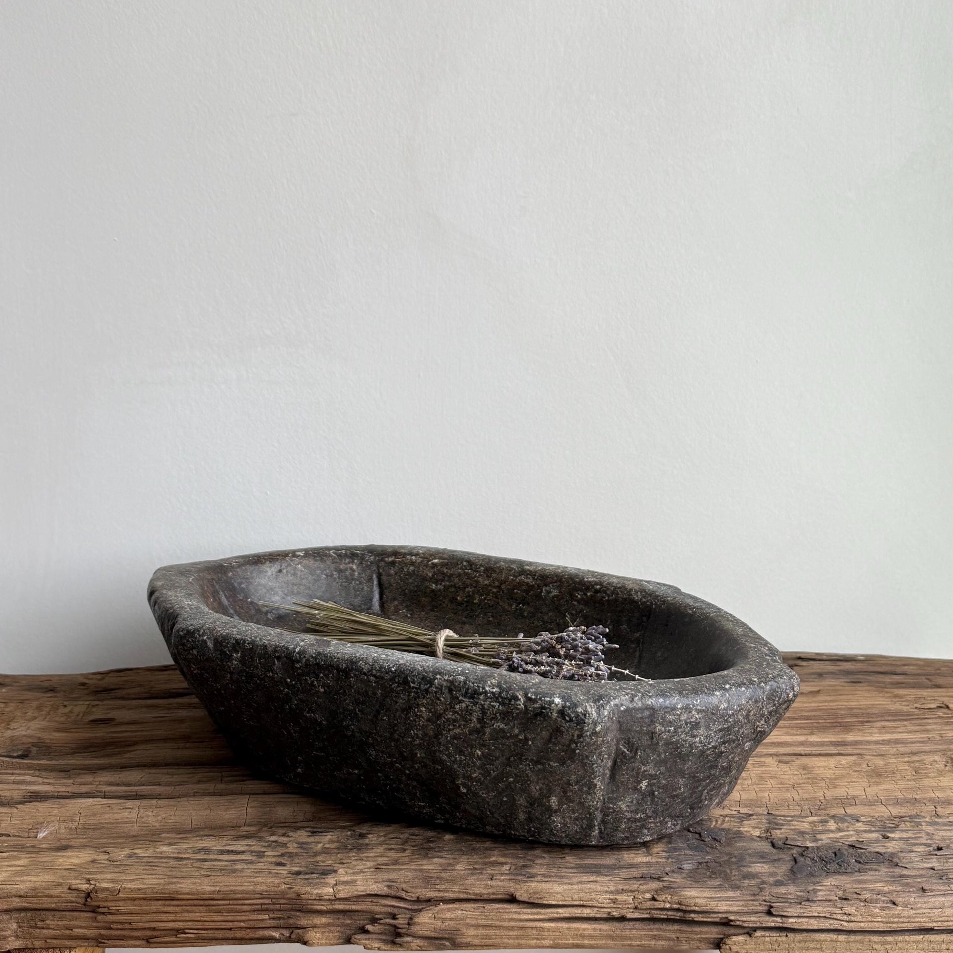 Vintage Marble Kharal 13"  Stone Tray, Antique Limestone Carved Oval Tray, Primitive Stone Centerpiece