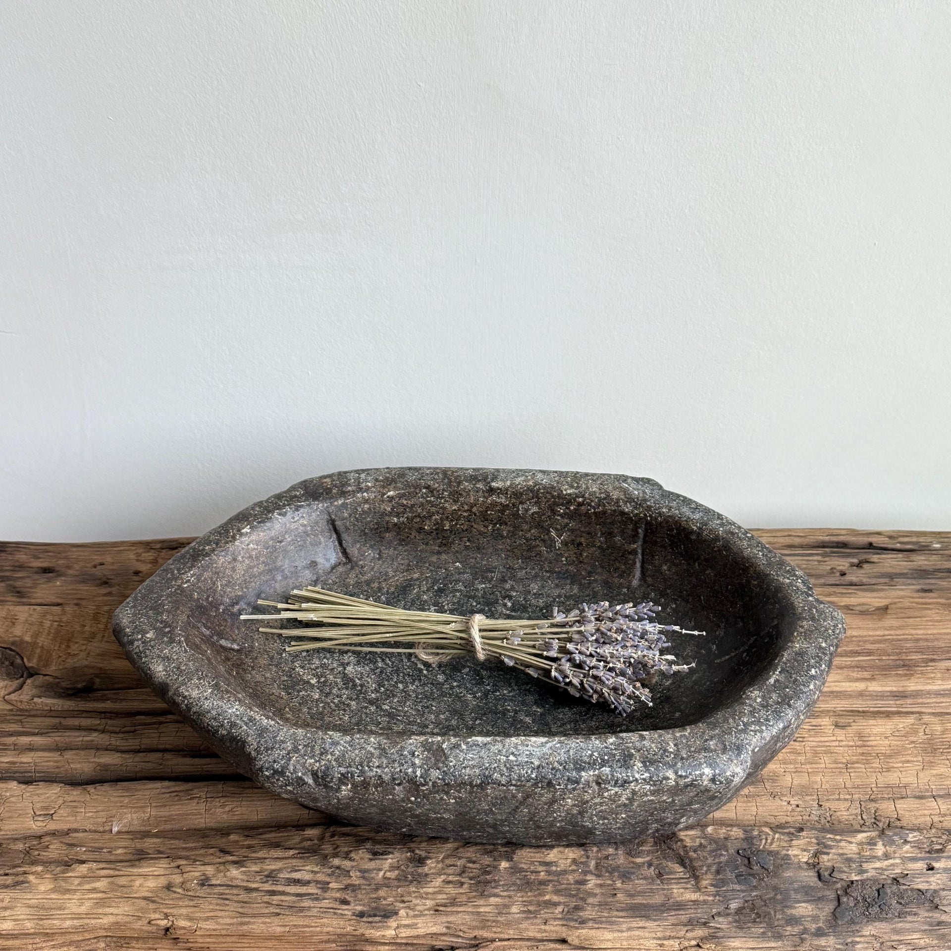 Vintage Marble Kharal 13"  Stone Tray, Antique Limestone Carved Oval Tray, Primitive Stone Centerpiece