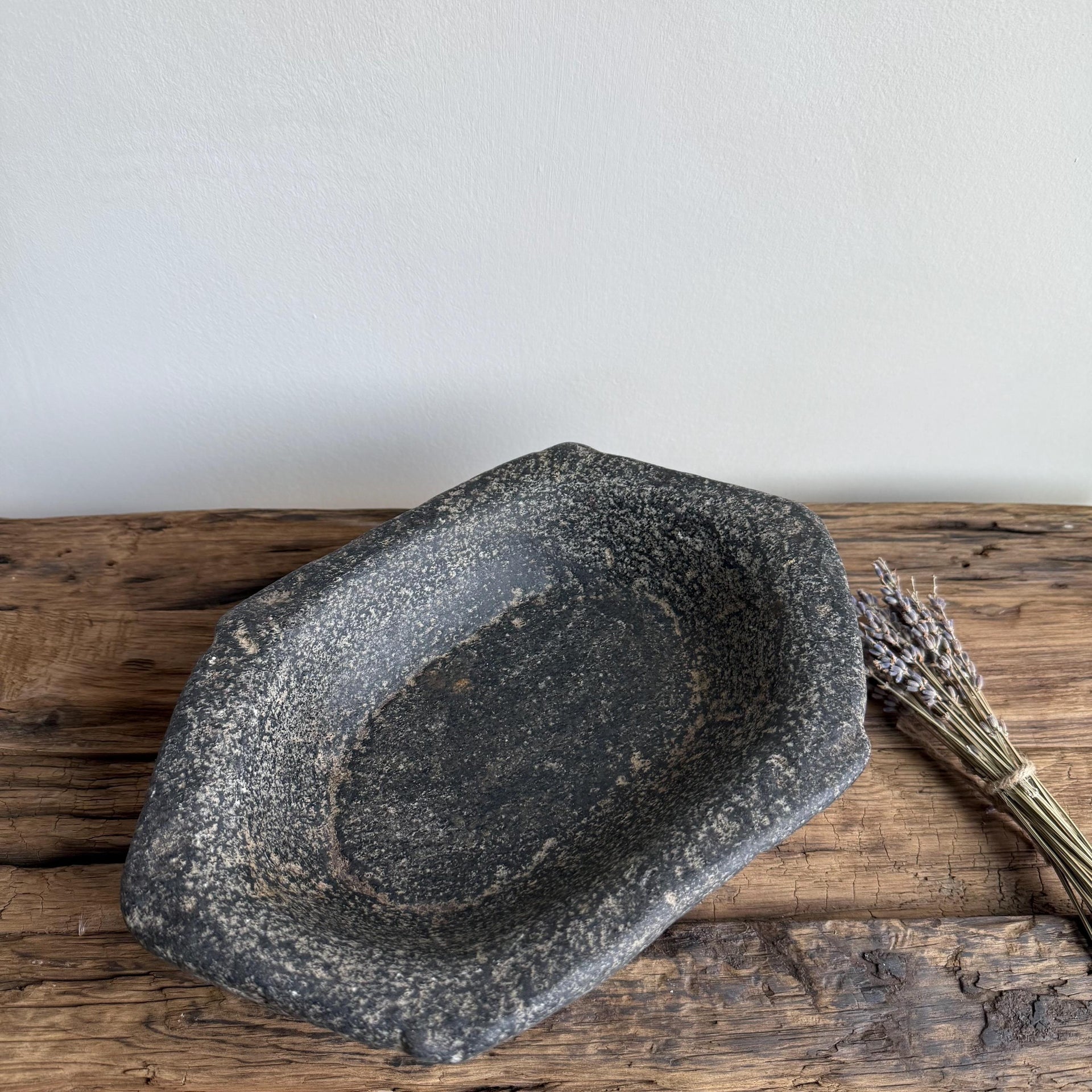 Vintage Marble Kharal 10.5"  Stone Tray, Antique Limestone Carved Oval Tray, Primitive Stone Centerpiece