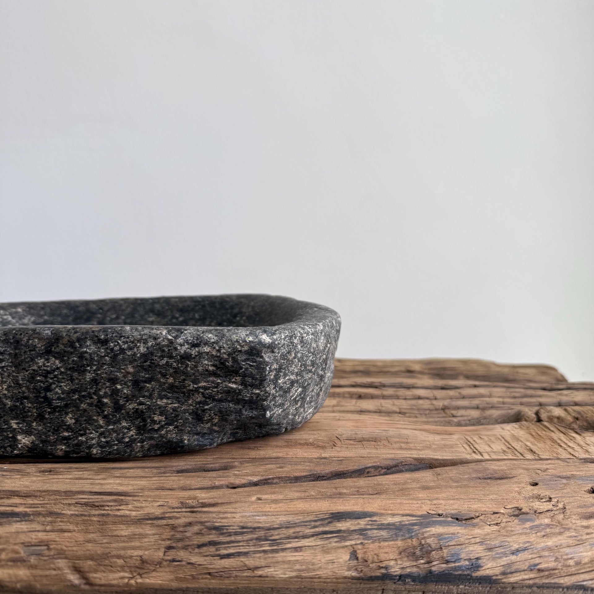 Vintage Marble Kharal 9" Stone Tray, Antique Limestone Carved Oval Tray, Primitive Stone Centerpiece - Project Kalaā