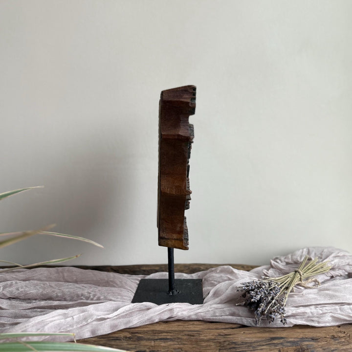 Vintage Teak Wood Textile Block 10.5" Stamp on Stand - Project Kalaā