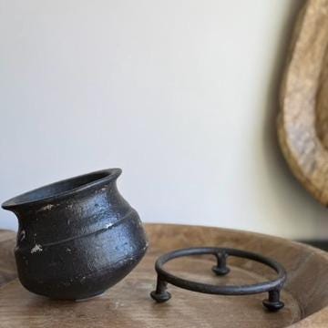 Small Vintage Clay Pot Vessel |  Rustic Terracotta Mini Planter